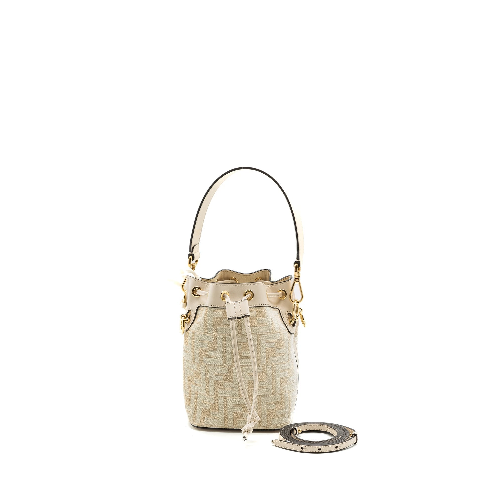 Fendi Mon Tresor Purse Fabric Leather Cream Mini Bucket Bag
