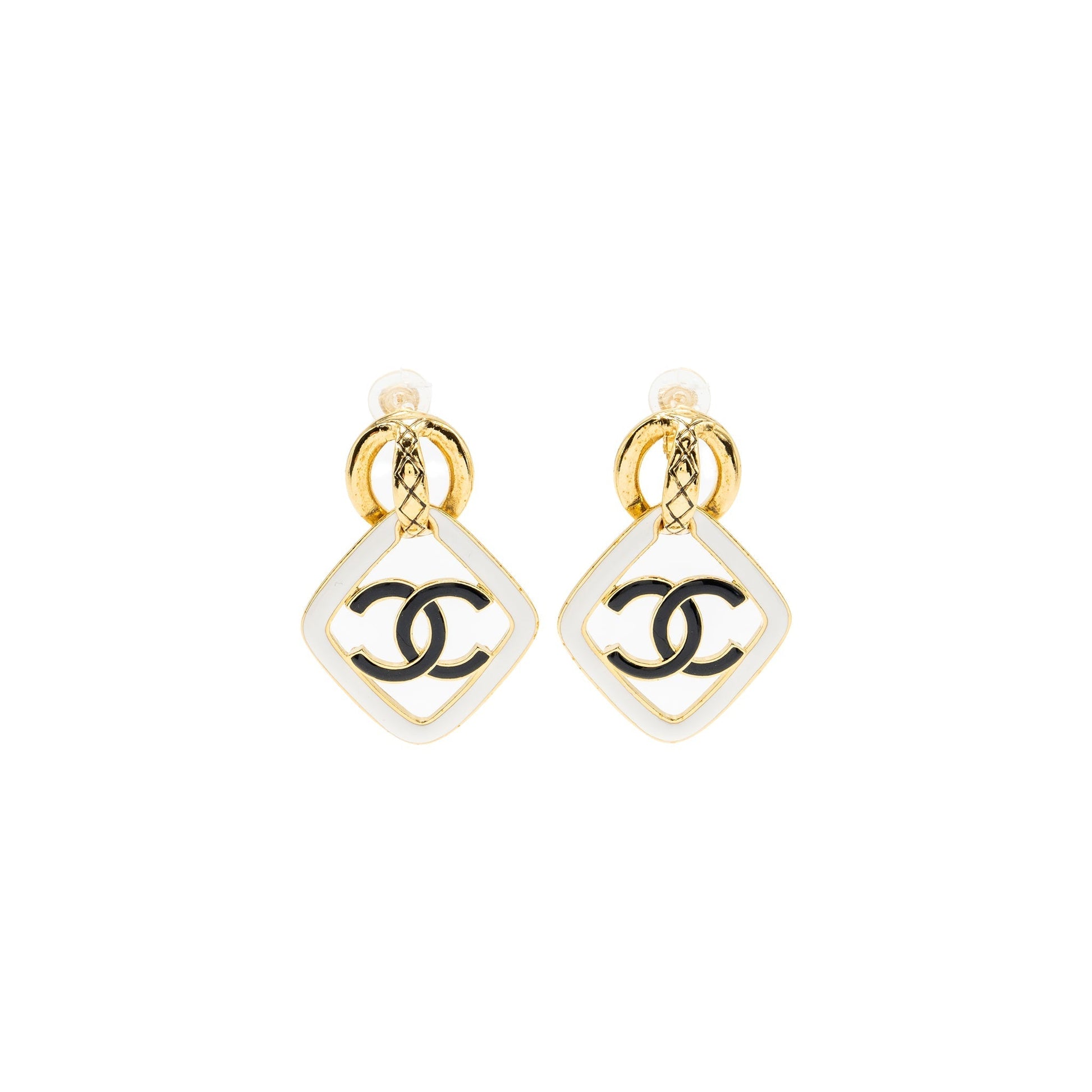 Chanel giant cc logo ear clip enamel Black White Gold Handbag