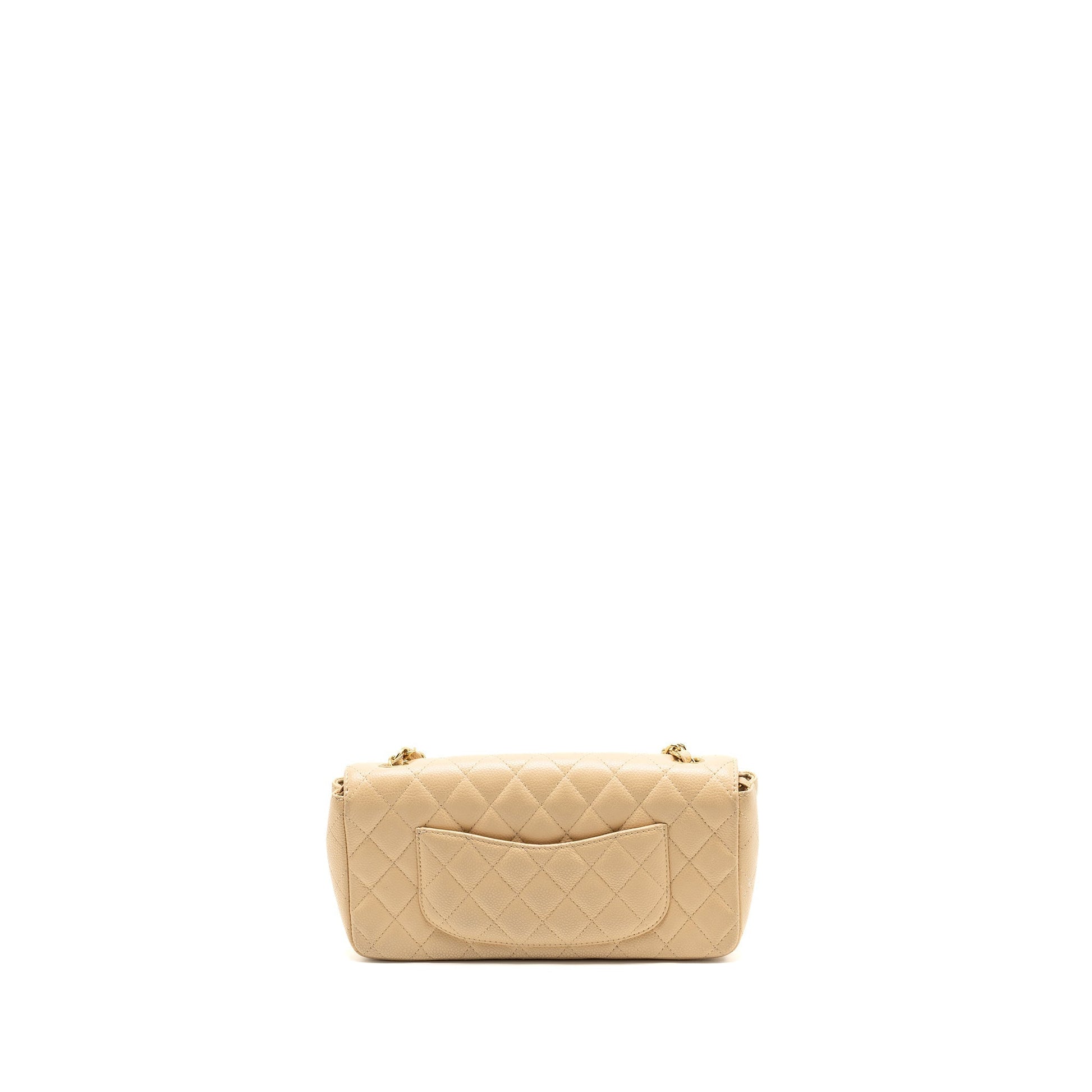 Chanel East-West Flap Caviar GHW Beige Shoulder Bag