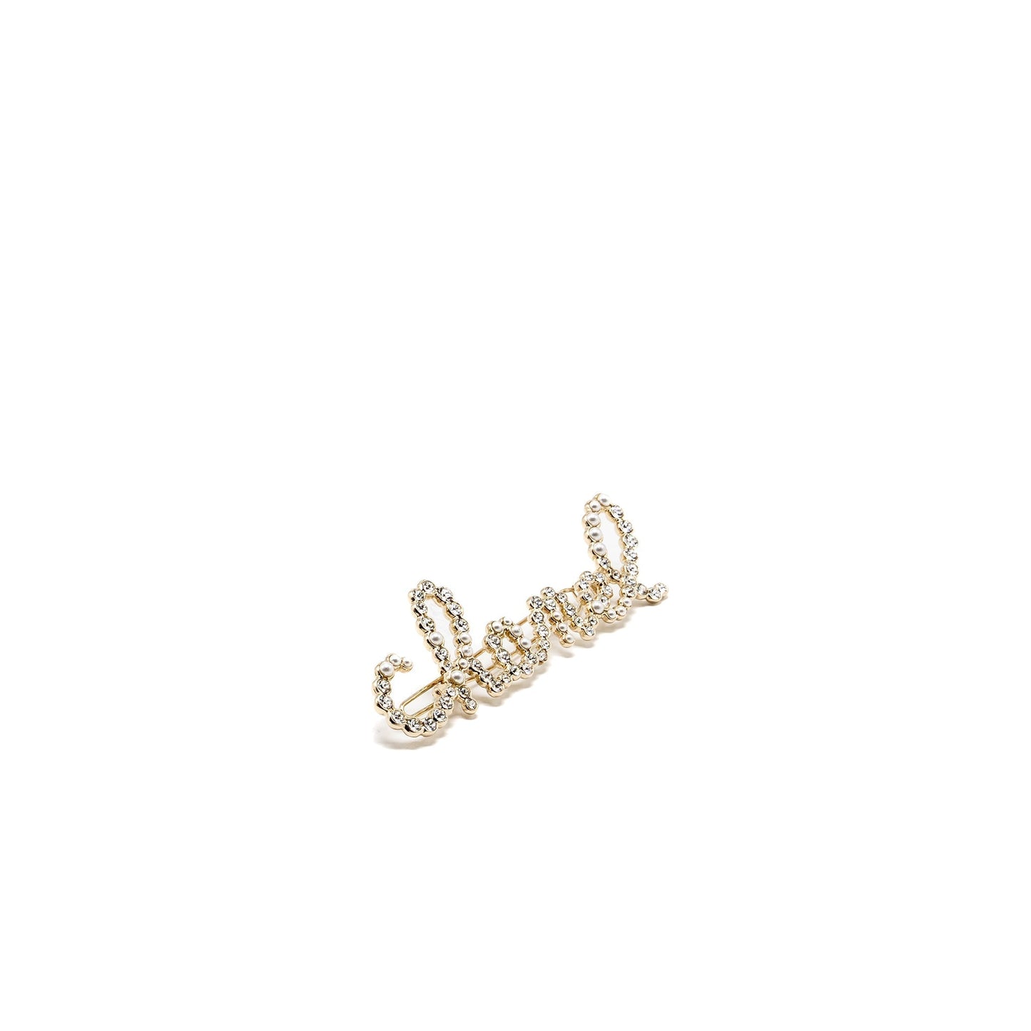 Chanel Letter Hair Clip Crystal Pearl Light Gold Handbag