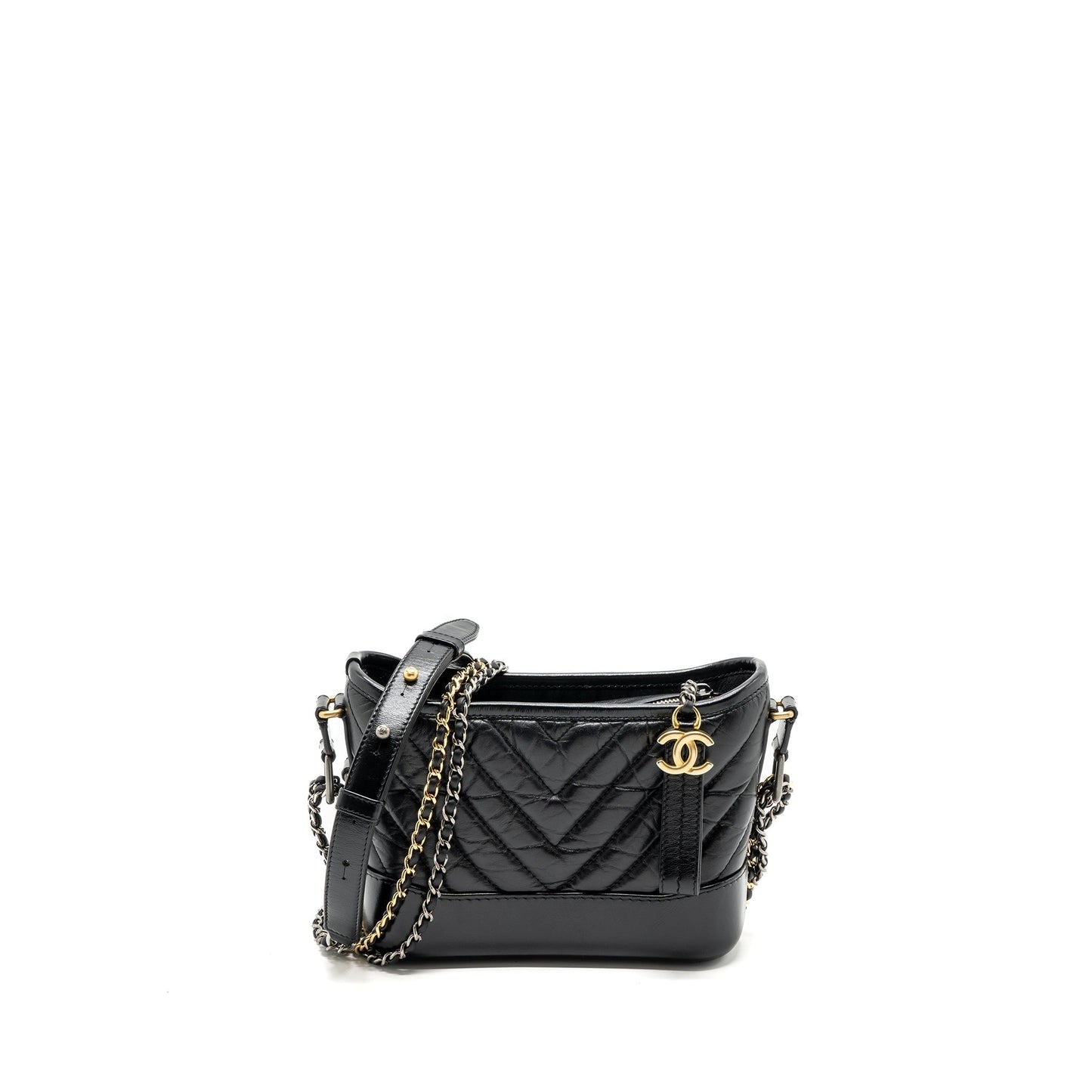 Chanel Gabrielle Hobo Chevron Aged Calfskin Hardware Multicolour Black Small Shoulder Bag Multicolour Hardware