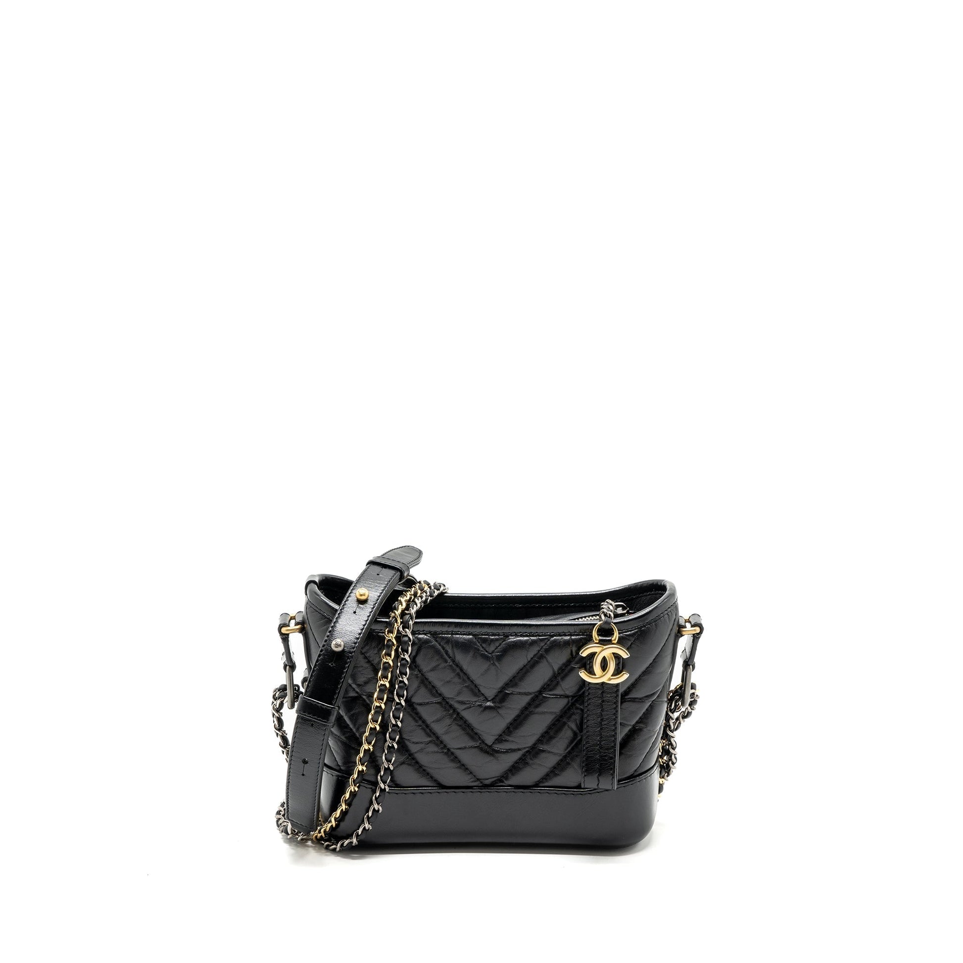 Chanel Gabrielle Hobo Chevron Aged Calfskin Hardware Multicolour Black Small Shoulder Bag Multicolour Hardware