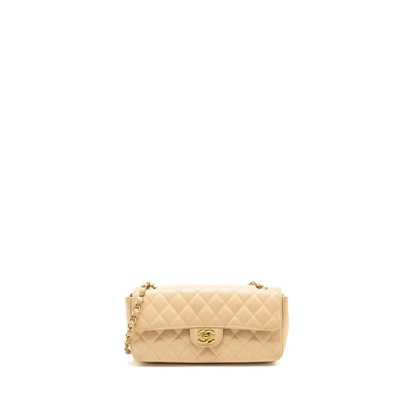Chanel East-West Flap Caviar GHW Beige Shoulder Bag