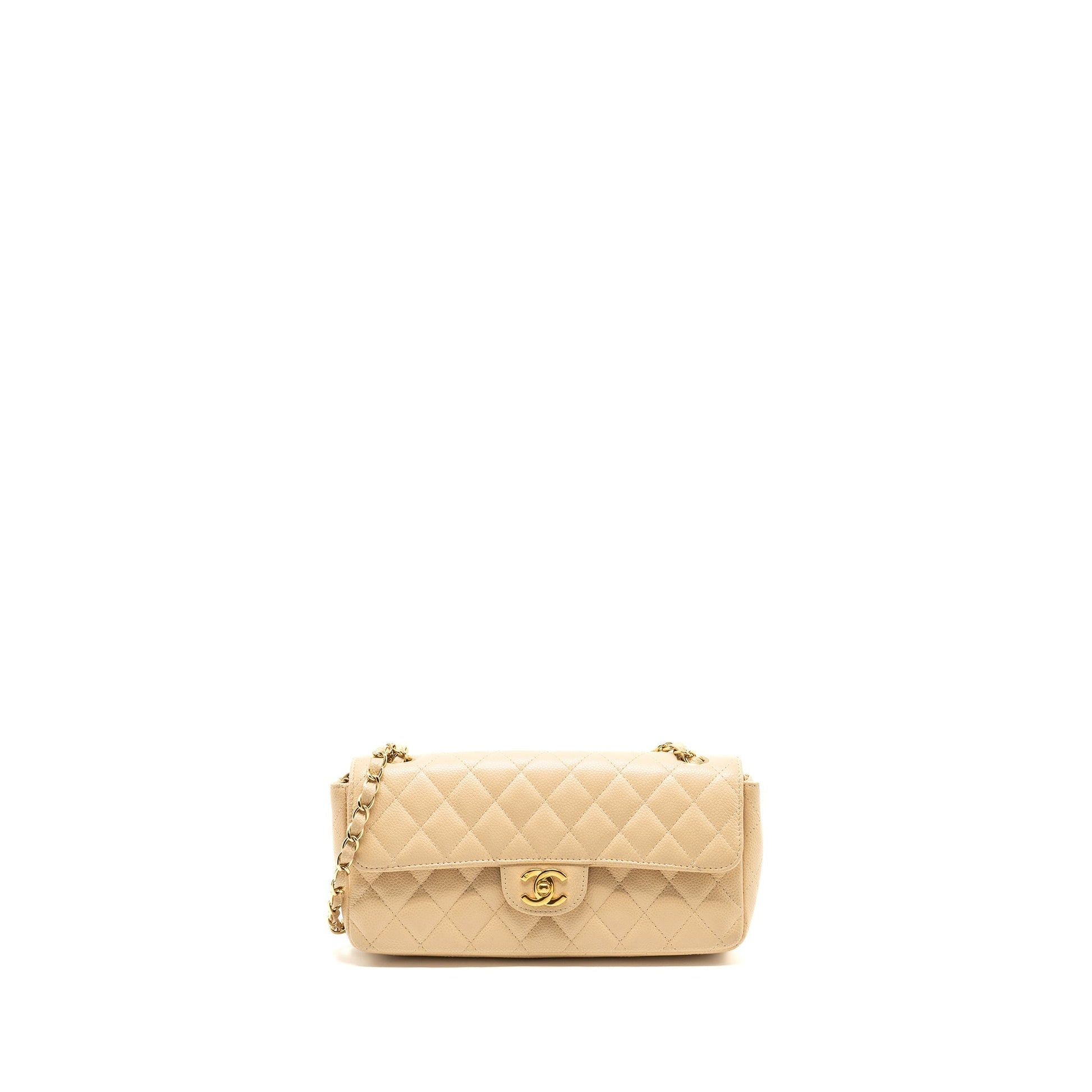 Chanel East-West Flap Caviar GHW Beige Shoulder Bag