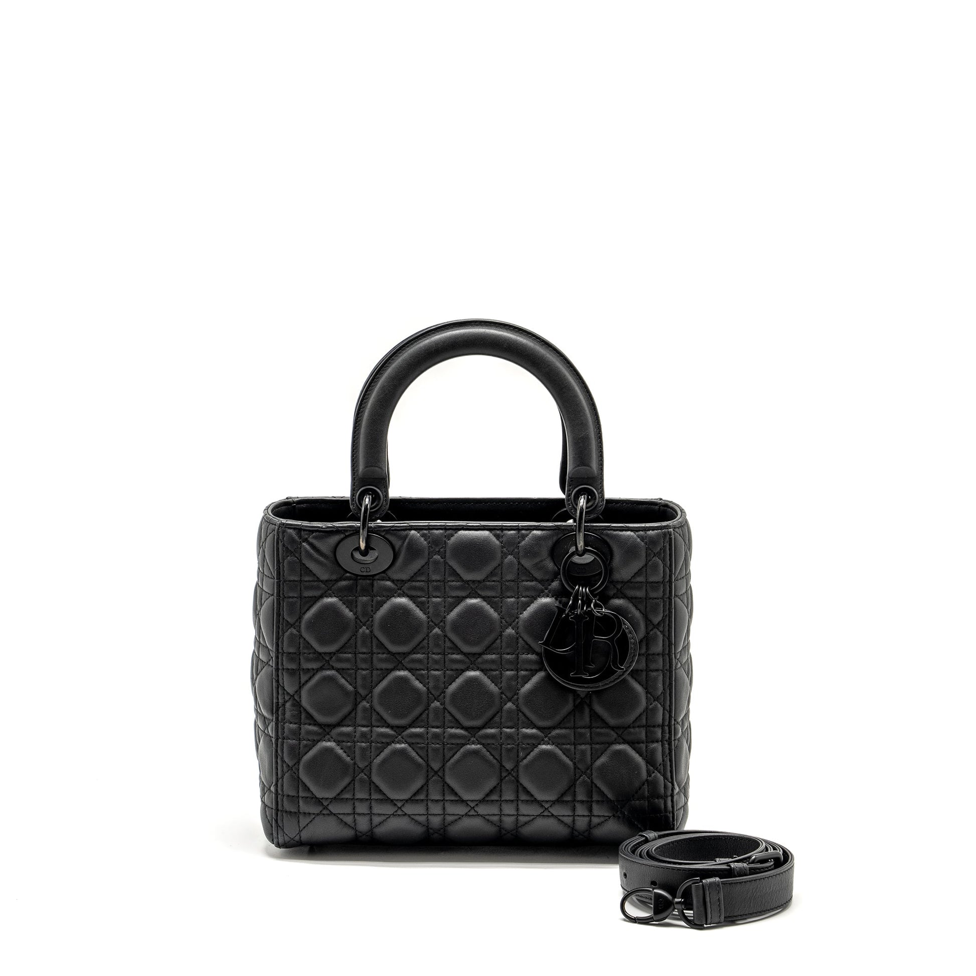 Dior Lady Ultramatte Cannage Calfskin So Handbag Black Medium Travel Bag