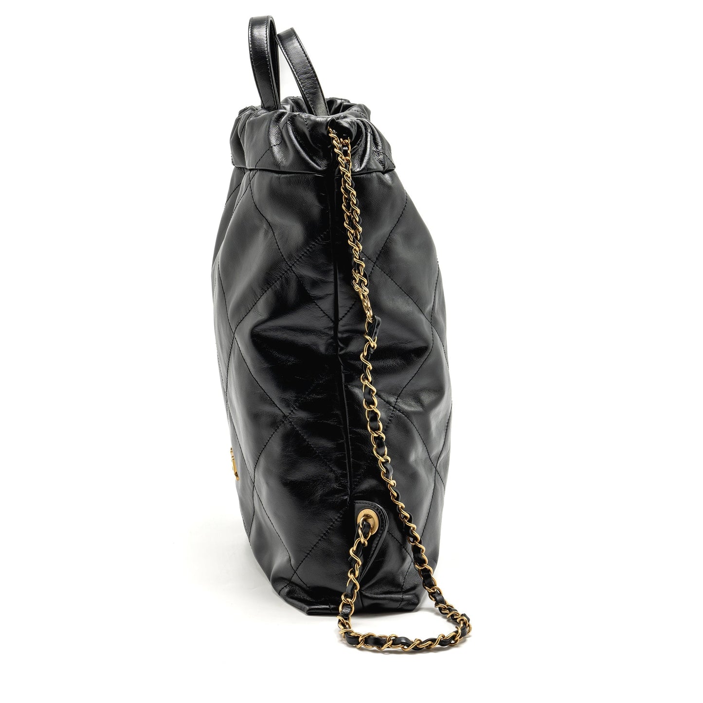 Chanel 22 Backpack Letter Logo Shiny Calfskin Black Gold