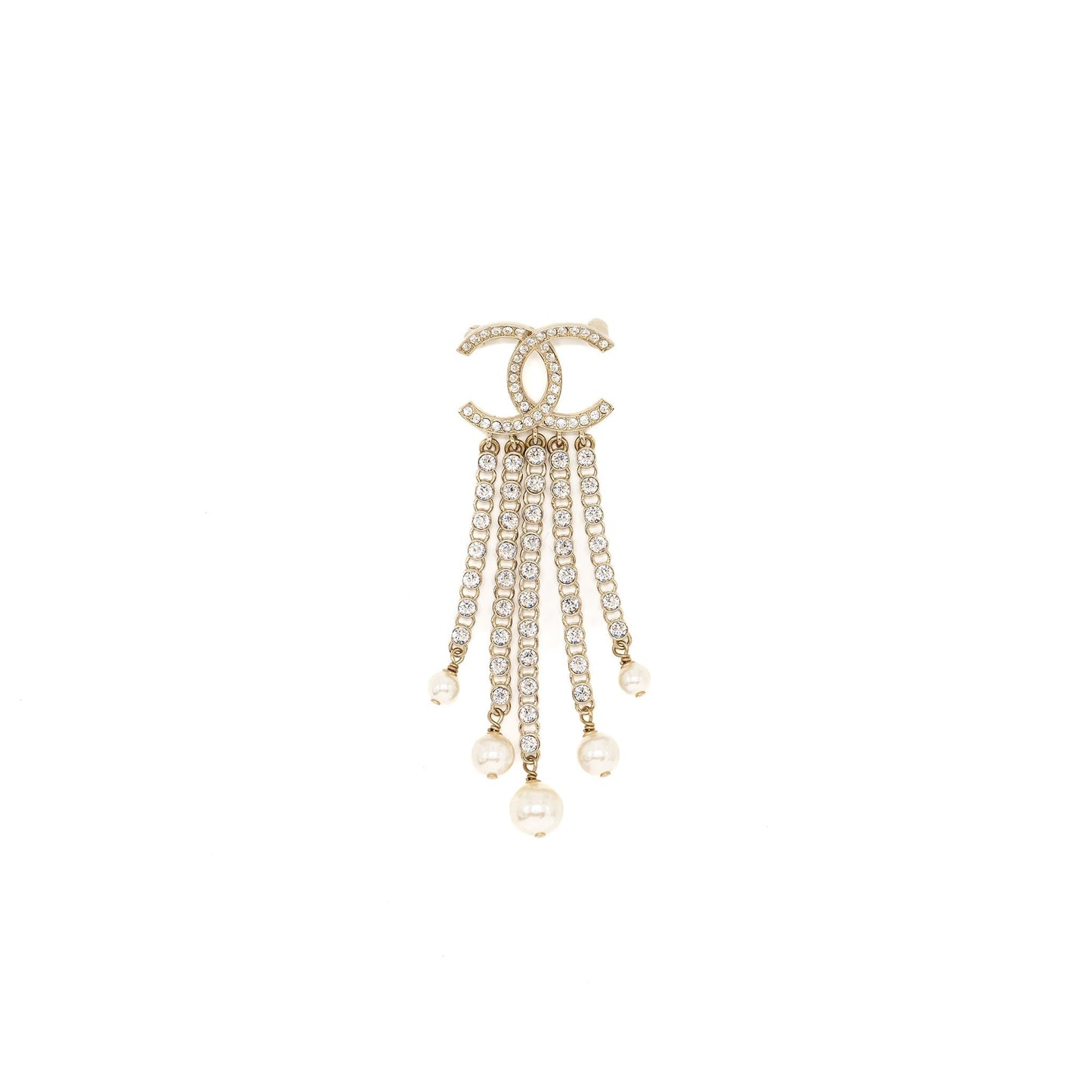 Chanel cc logo drop chains brooch crystal Gold Handbag