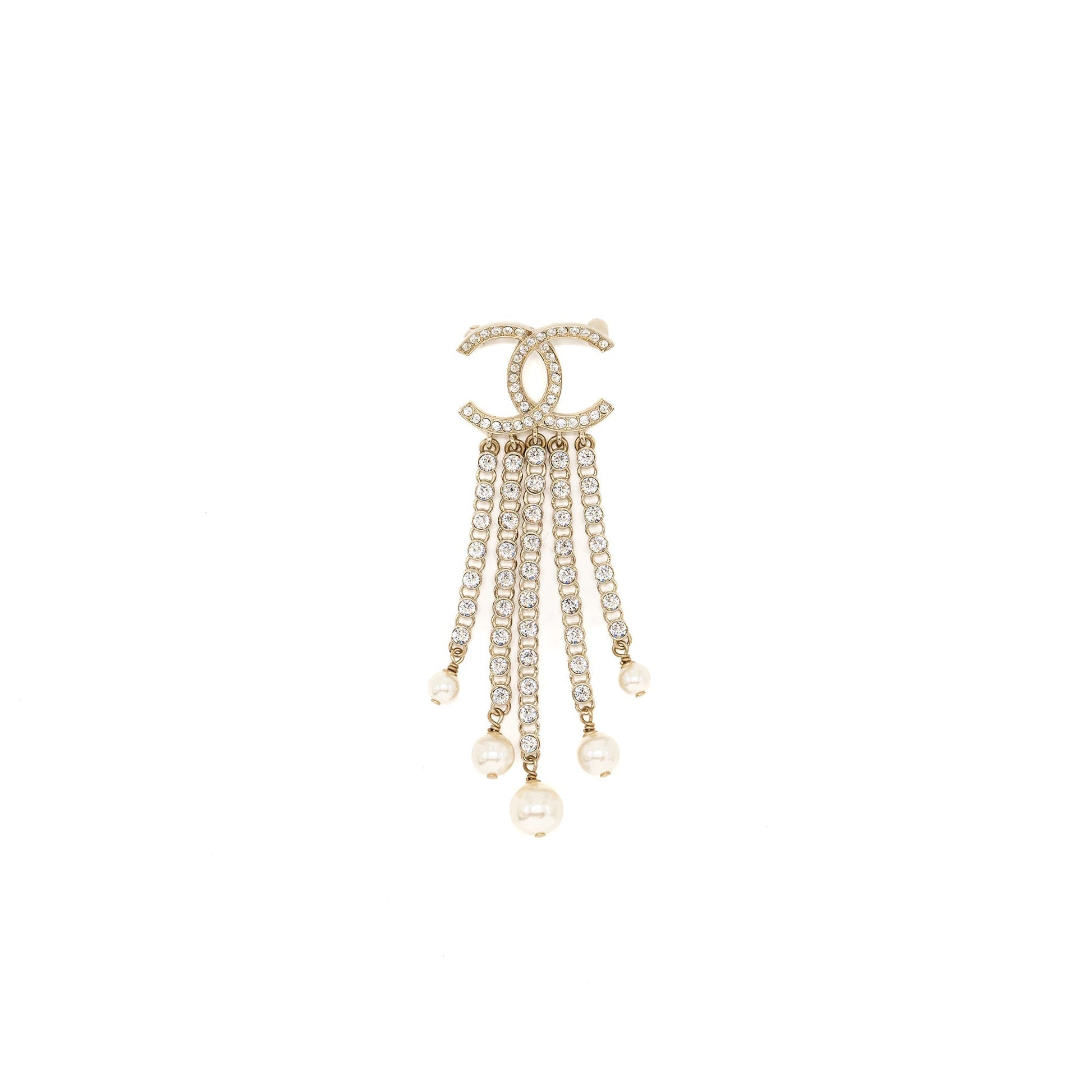 Chanel cc logo drop chains brooch crystal Gold Handbag