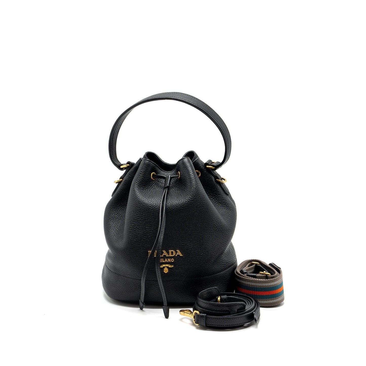 Prada Secchiello Purse Grained Calfskin Handbag Black Bucket Bucket Bag