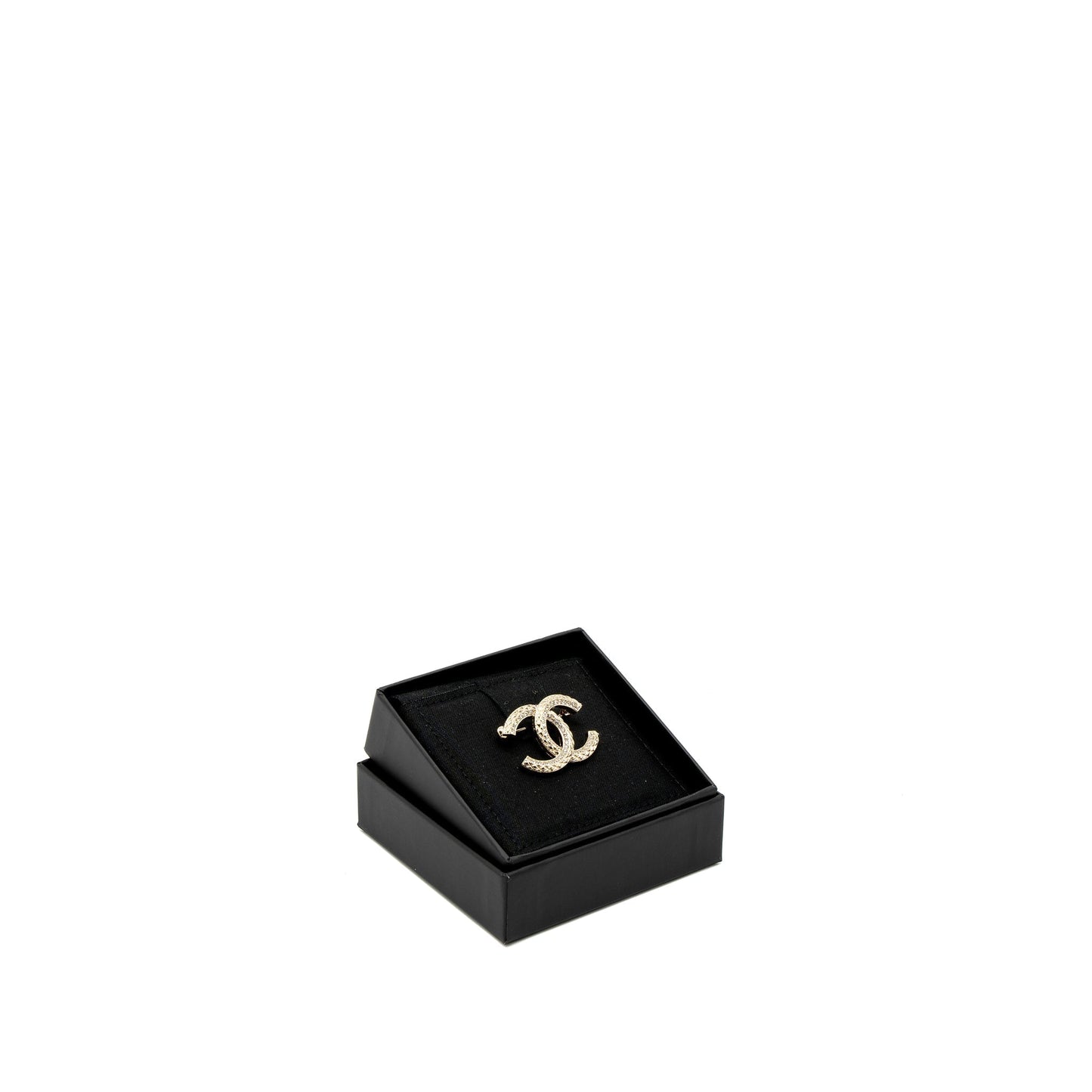 Chanel CC Logo Brooch Crystal Light Tone Gold Handbag