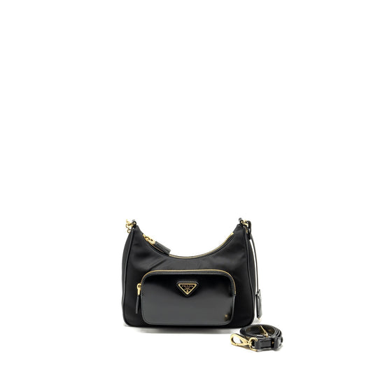 Prada Re Purse Calfskin Handbag Nylon Black Travel Bag