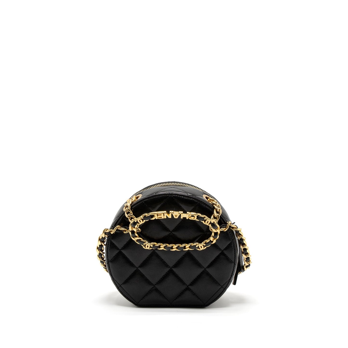 Chanel Round Vanity Round Handle Lambskin GHW Black Crossbody Bag