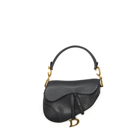 Dior Saddle Purse Goatskin Dark Grey Handbag Medium Travel Bag