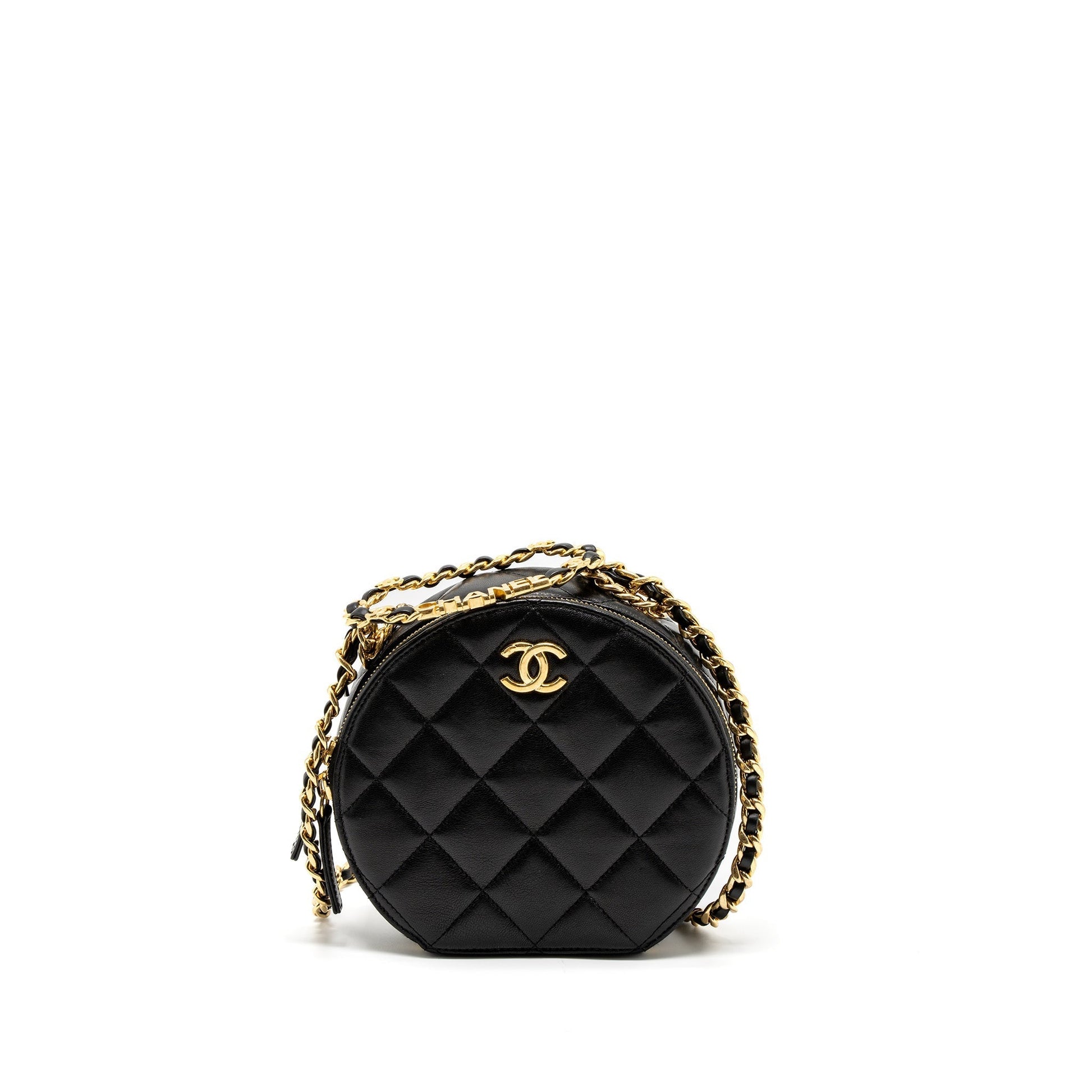 Chanel Round Vanity Round Handle Lambskin GHW Black Crossbody Bag