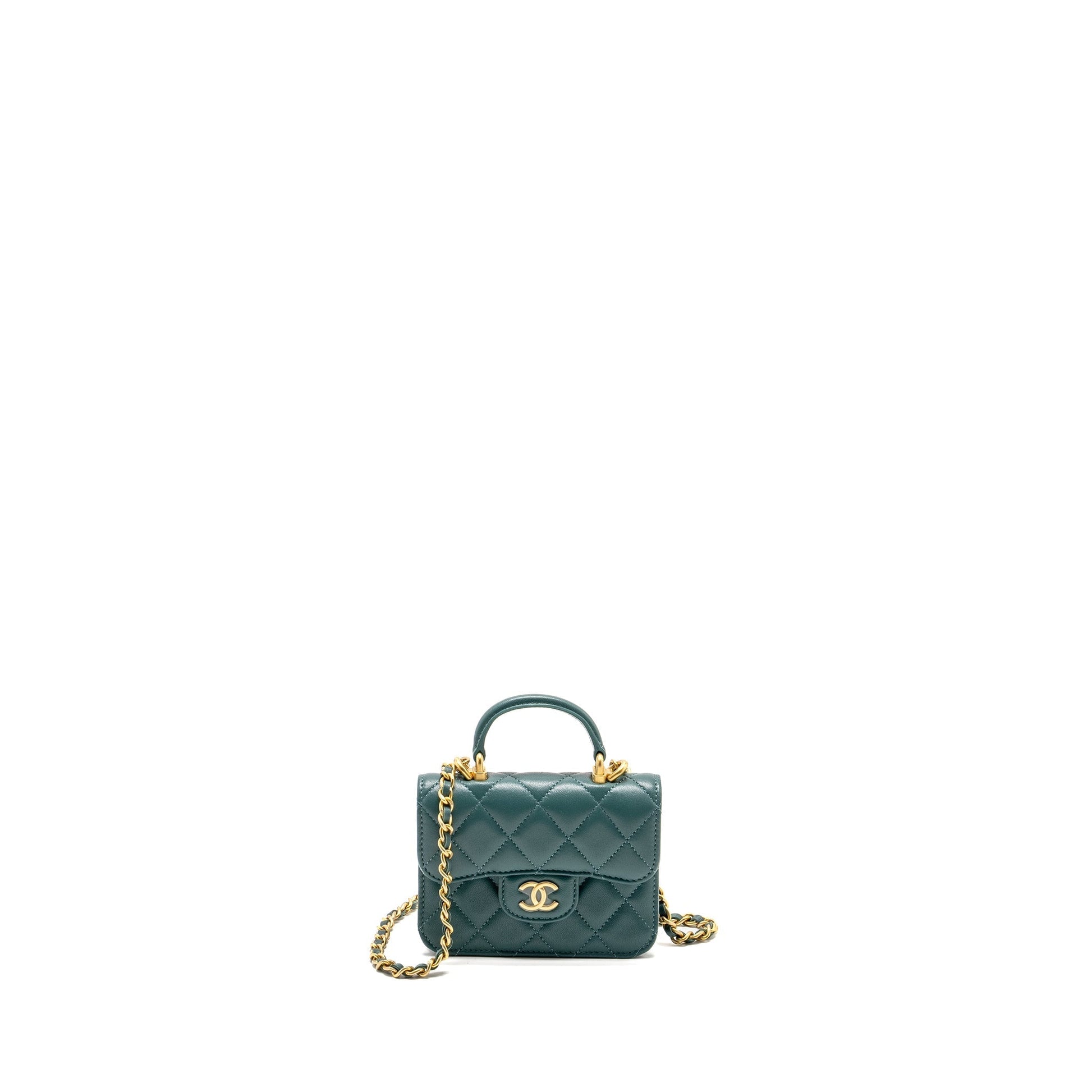 Chanel top handle flap lambskin GHW Green Shoulder Bag