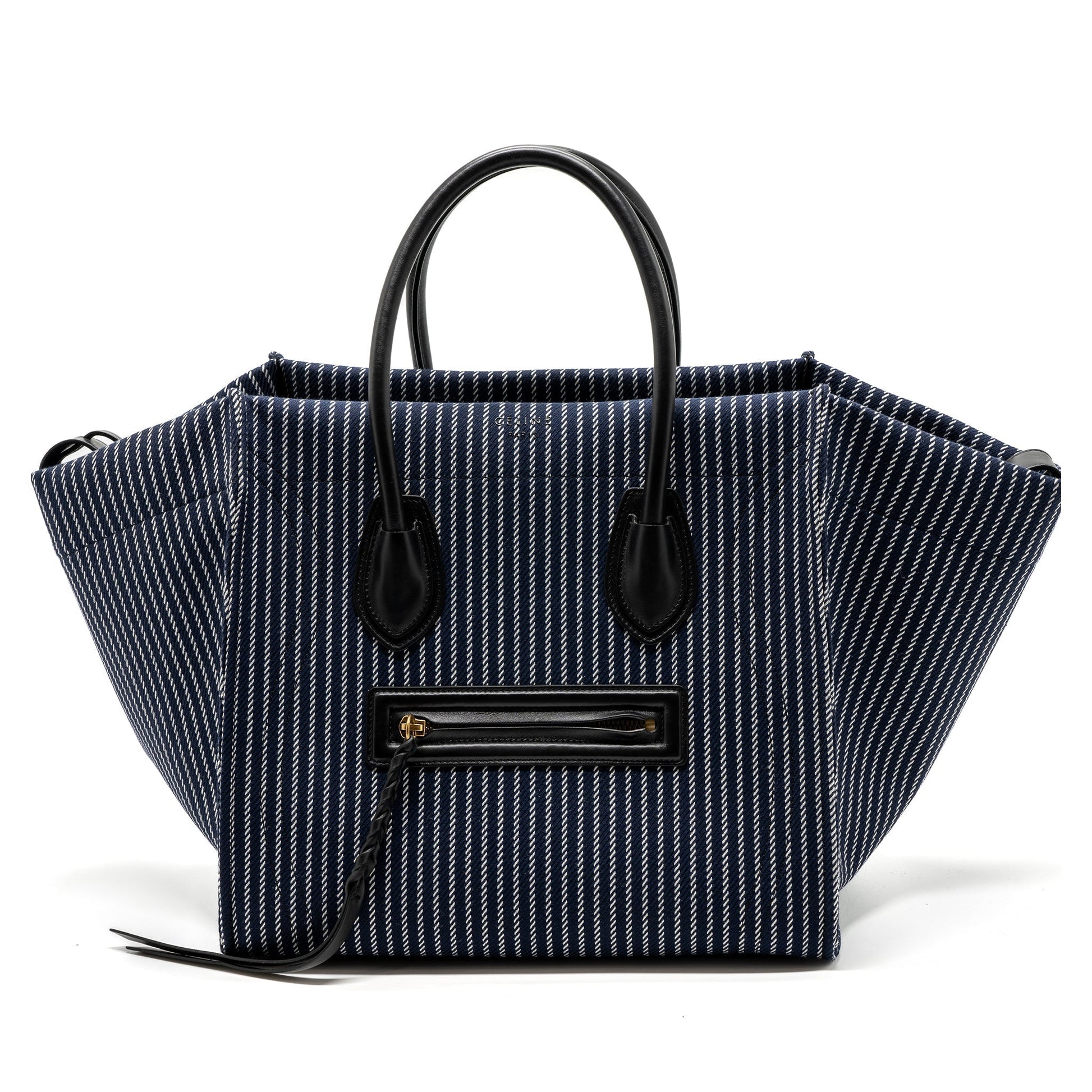 Celine Phantom Luggage Purse Dark Blue Handbag Leather Canvas Travel Bag