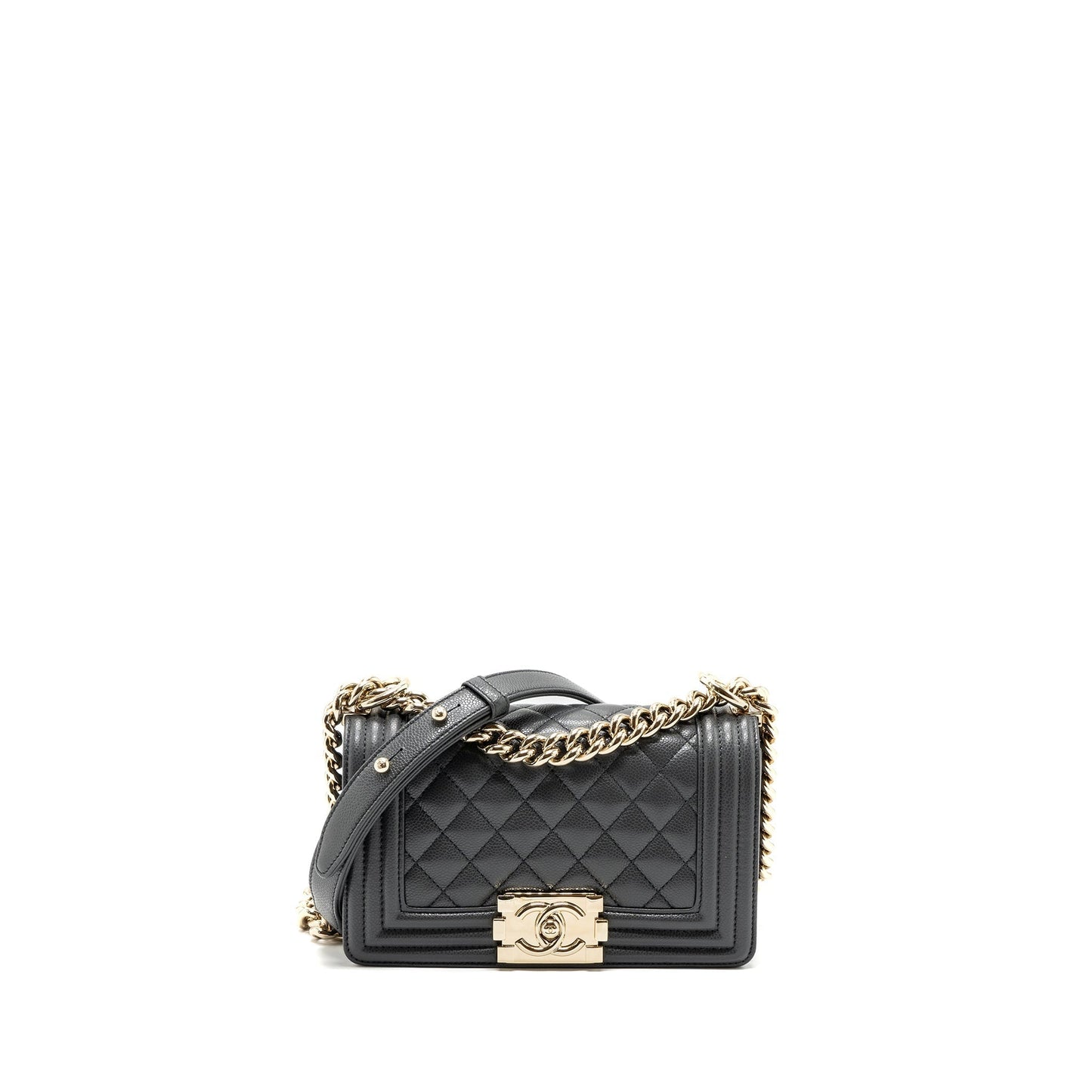 Chanel boy caviar LGHW microchip Grey Small Handbag