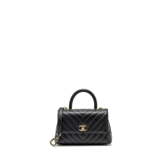 Chanel Coco Handle Chevron Caviar LGHW Black Small Handbag Lghw 1
