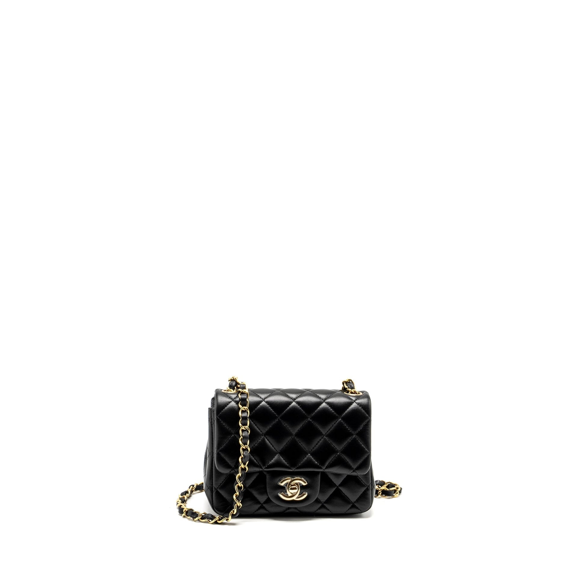 Chanel square flap lambskin LGHW Microchip Black Shoulder Bag Lghw Microchip