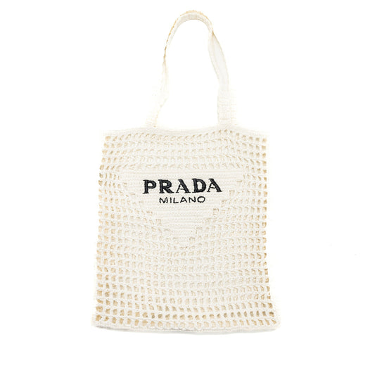 Prada Crochet Tote Purse Handbag Raffia White Tote Bag