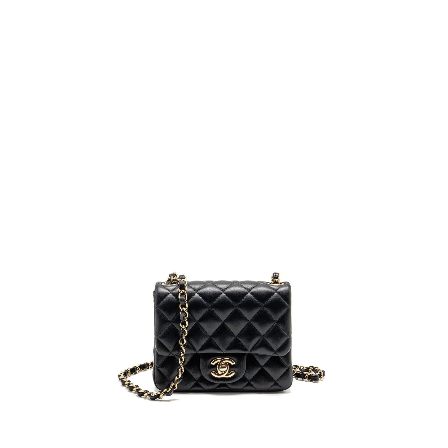 Chanel Square Flap Lambskin LGHW Microchip Black Shoulder Bag 12