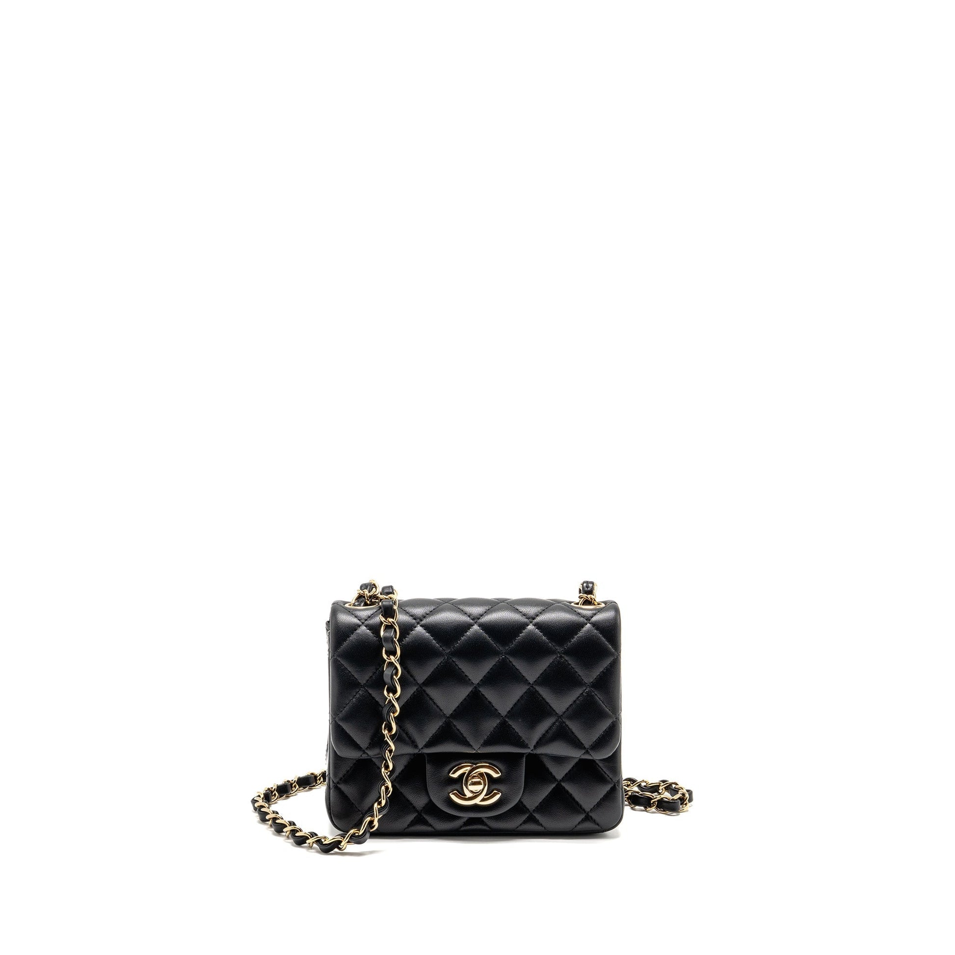 Chanel Square Flap Lambskin LGHW Microchip Black Shoulder Bag 12