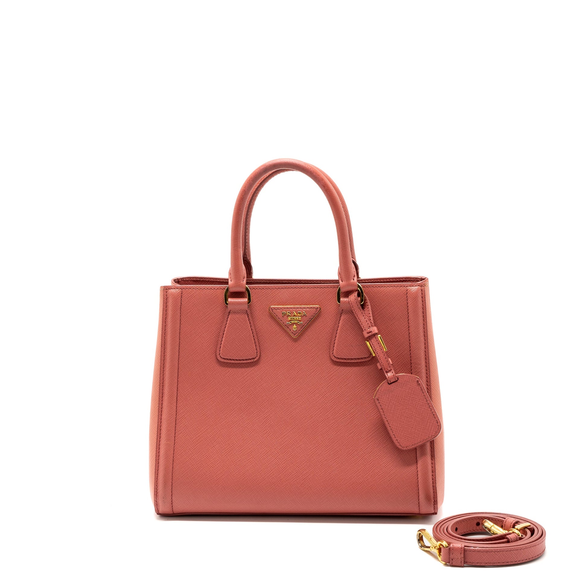 Prada Top Handle Tote Purse Saffiano Calfskin Handbag Pink Small Tote Bag