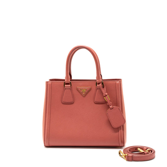 Prada Top Handle Tote Purse Saffiano Calfskin Handbag Pink Small Tote Bag
