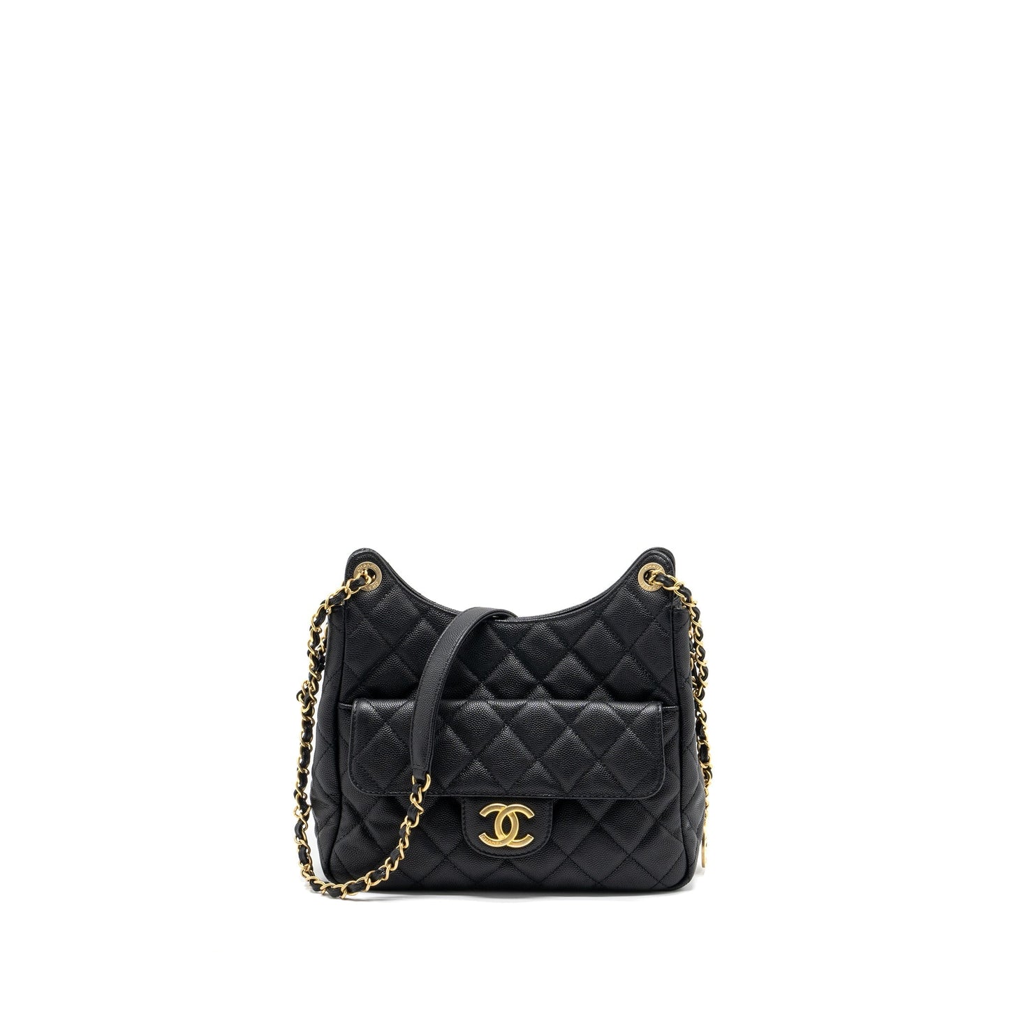 Chanel 23C Hobo Grained Calfskin GHW Microchip Black Shoulder Bag