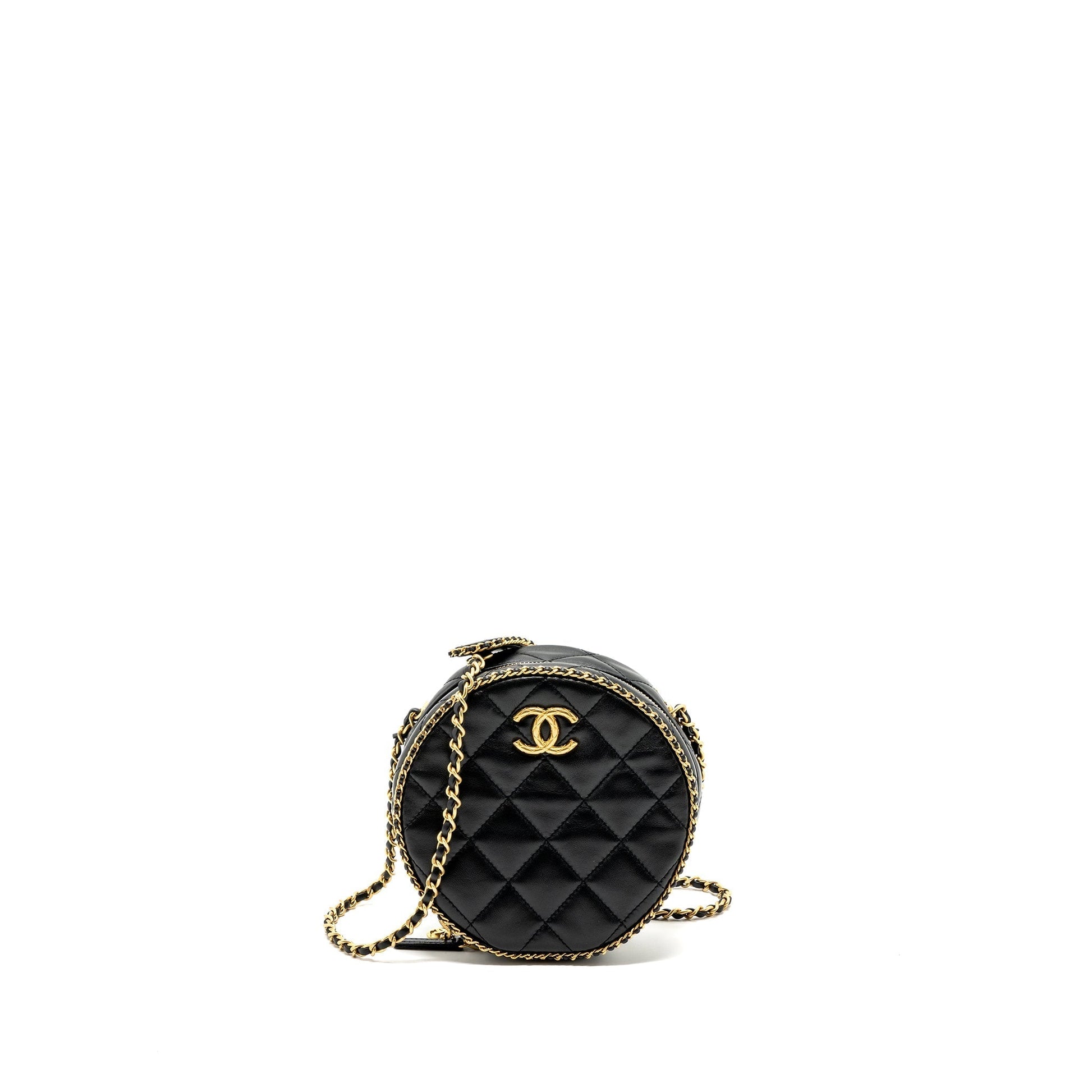 Chanel Round Vanity Lambskin GHW microchip no Black Handbag