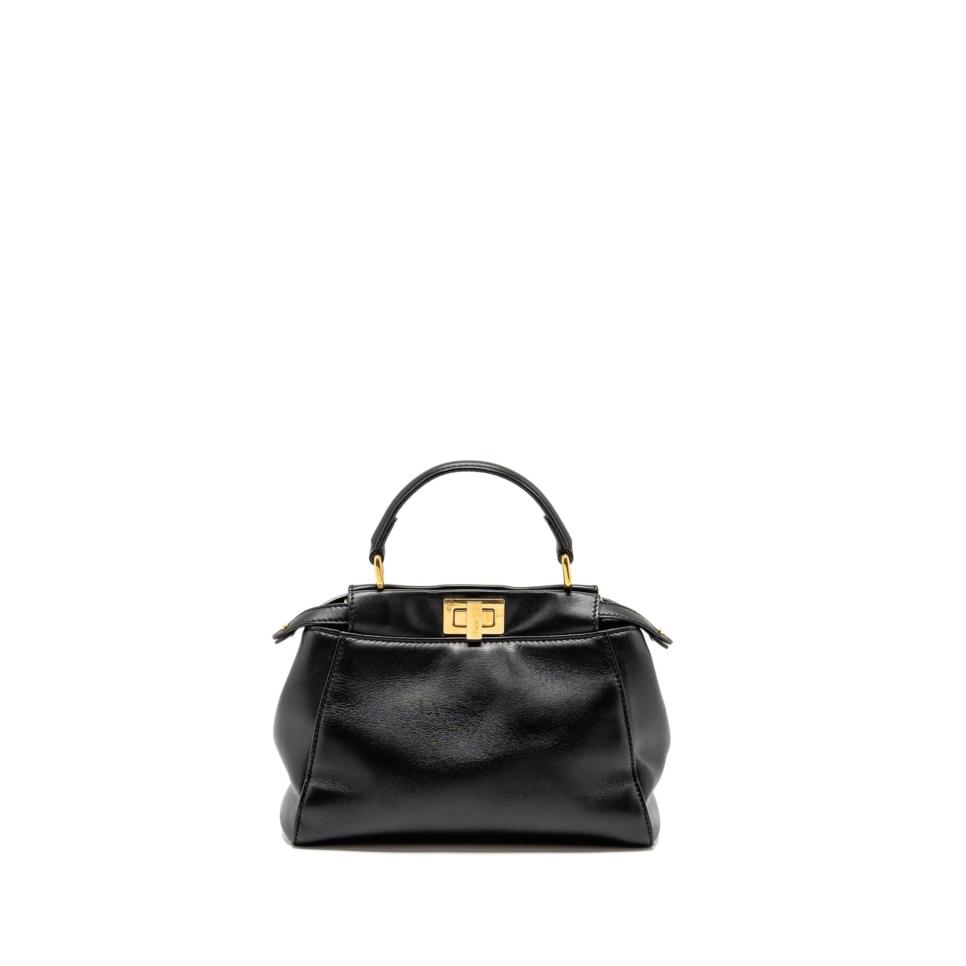 Fendi Peekaboo Handbag Lambskin Black Mini Travel Bag Fendi Bag 2