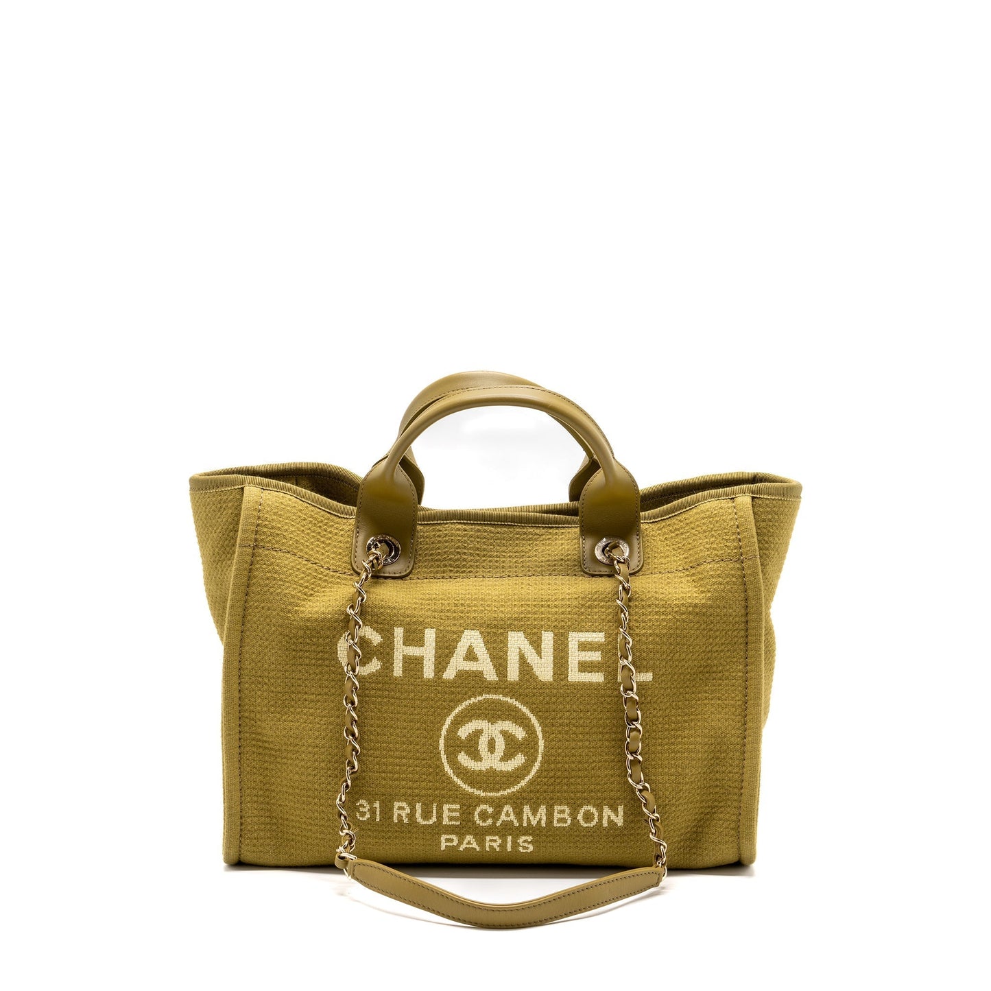 Chanel Deauville Olive LGHW microchip Green Canvas Tote Bag