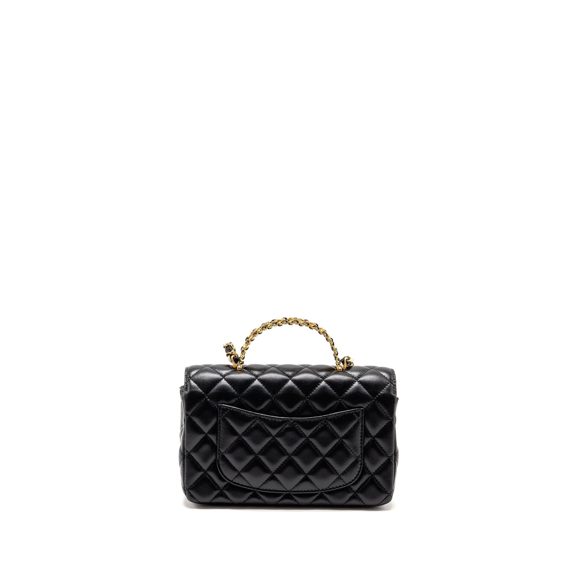 Chanel 24c Detail Top Handle Flap Lambskin Black Shoulder Bag