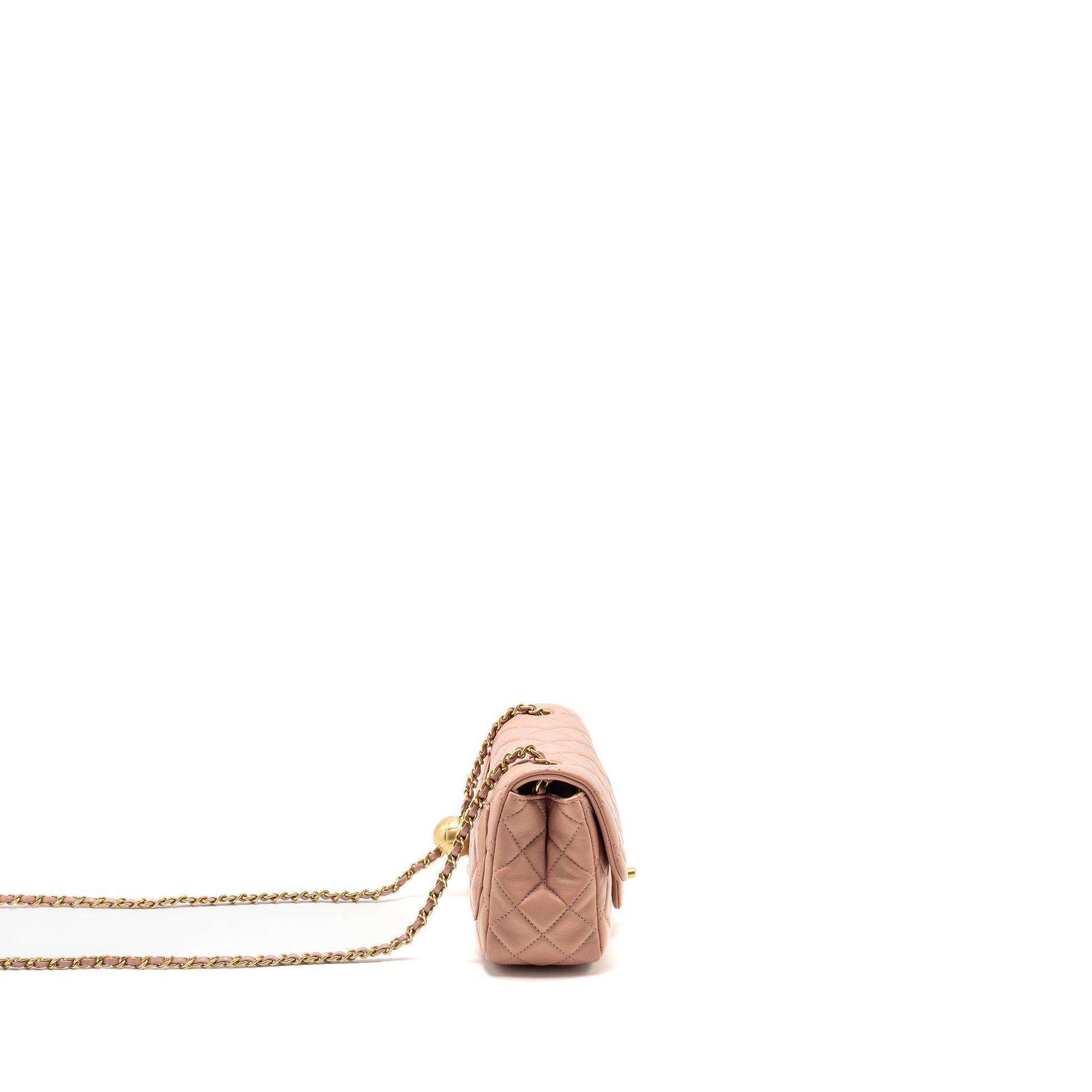 Chanel Pearl Crush Square Flap Lambskin GHW Pink Shoulder Bag Pink Ghwmicrochip