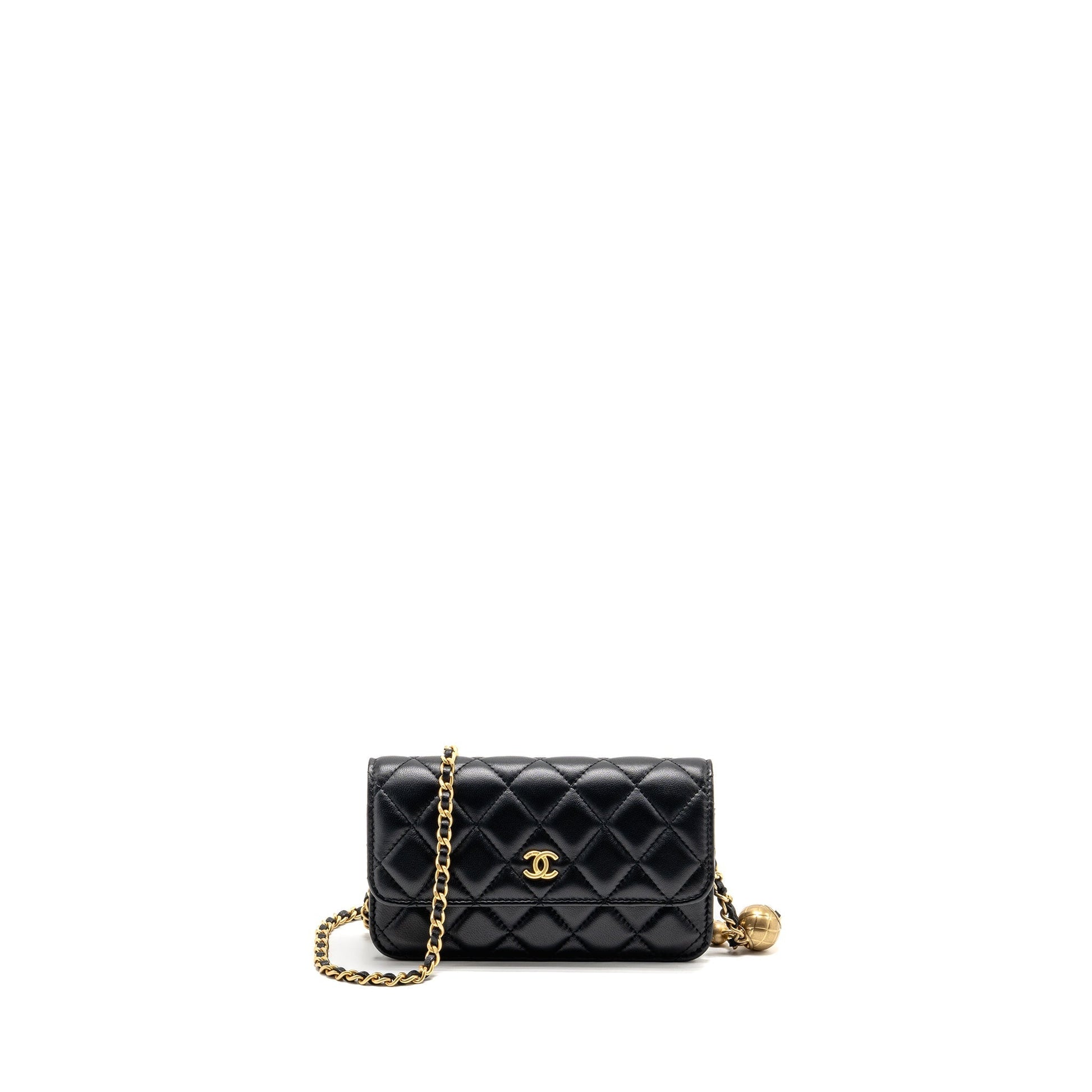 Chanel Pearl Crush Flap on Lambskin GHW Black Wallet Case