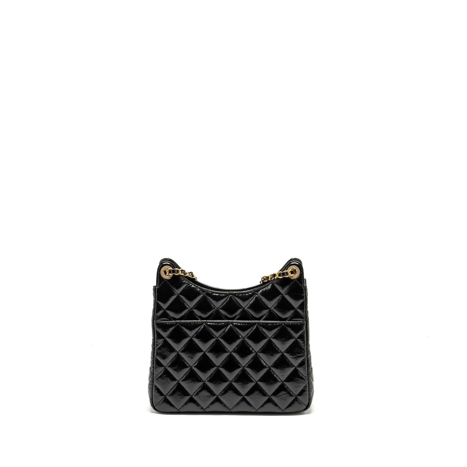 Chanel 23C Hobo Shiny Calfskin Brushed GHW Black Shoulder Bag Ghw Microchip