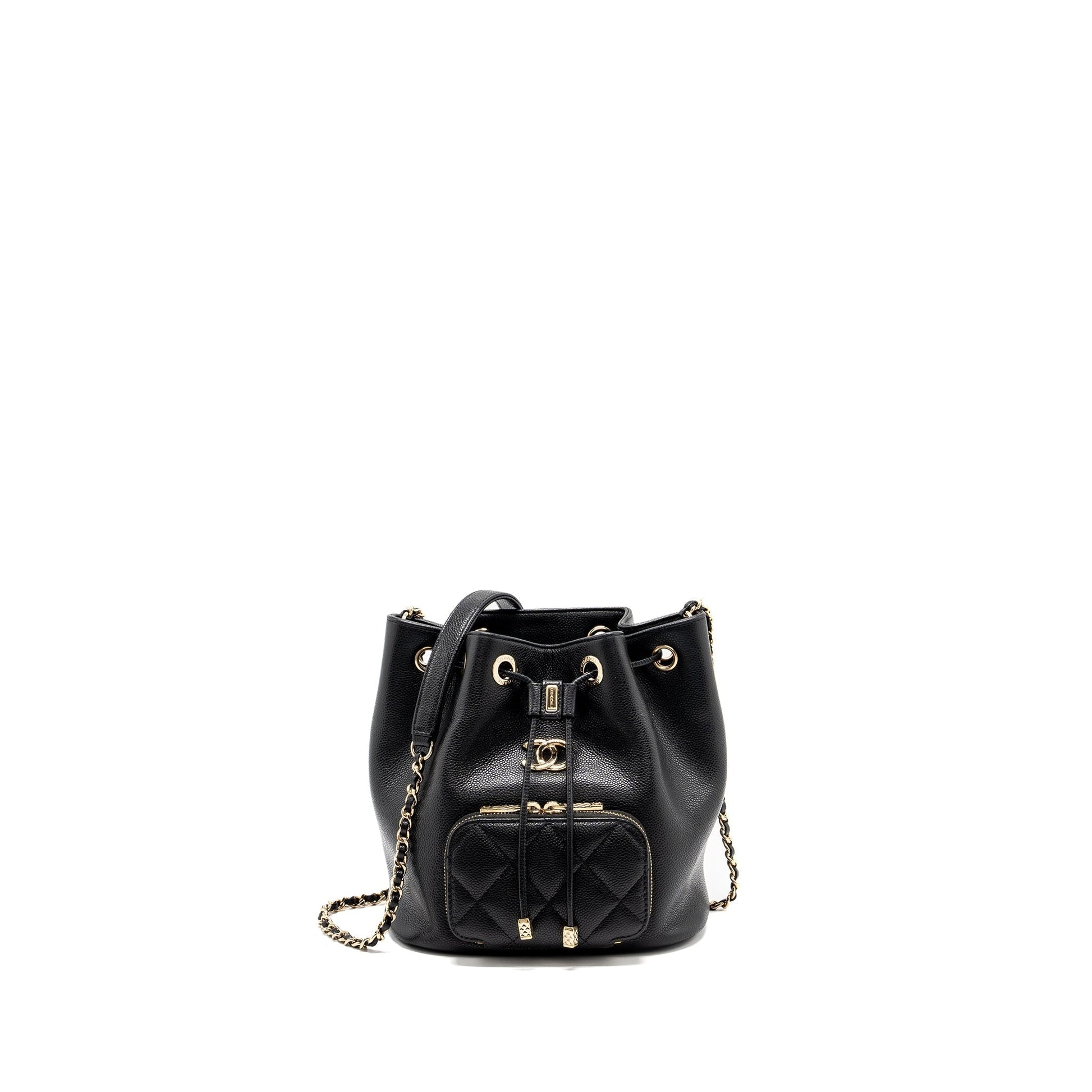 Chanel Business Affinity Drawstring Bucket Caviar GHW Black Jewelry