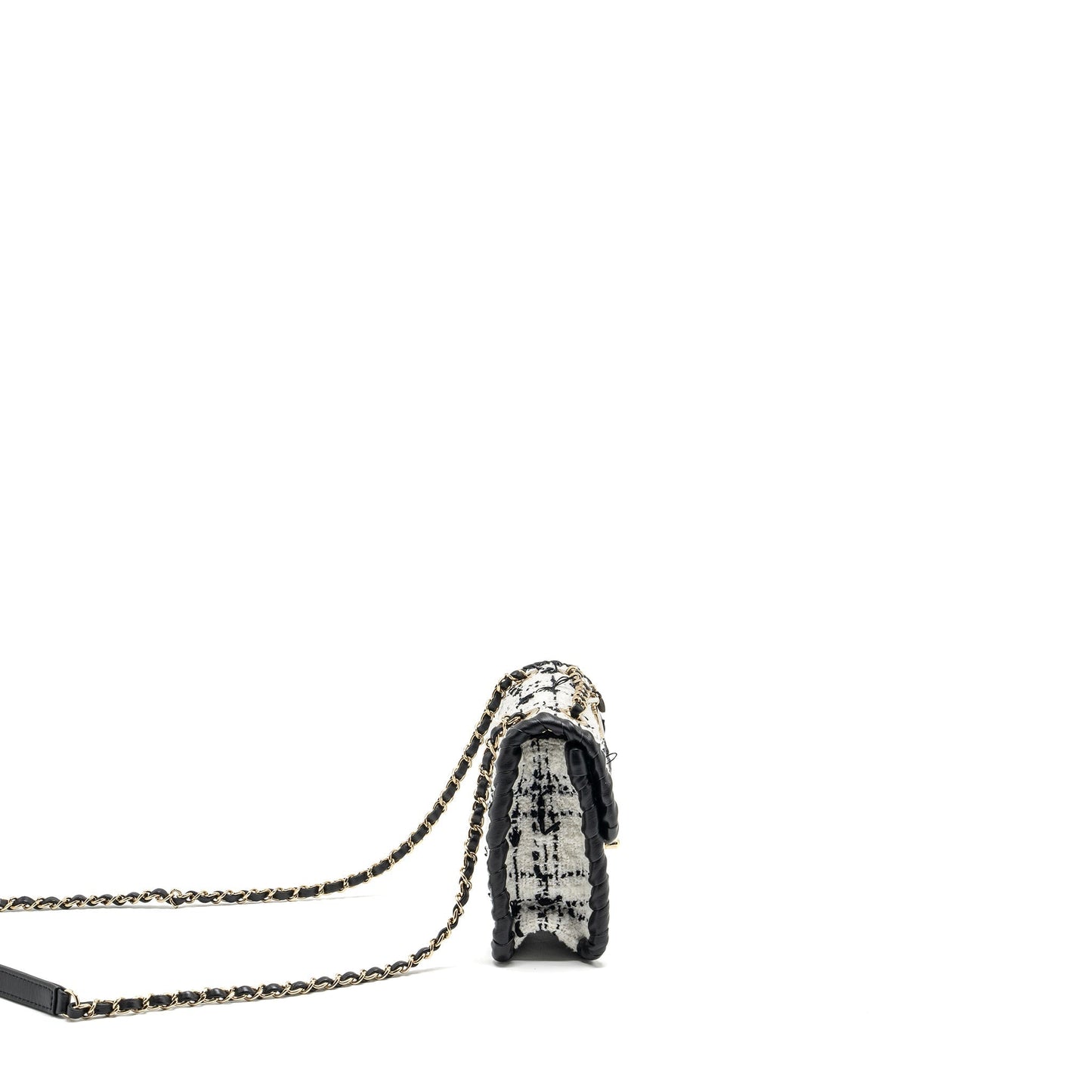Chanel Seasonal Square Flap Tweed LGHW Microchip Black White Shoulder Bag