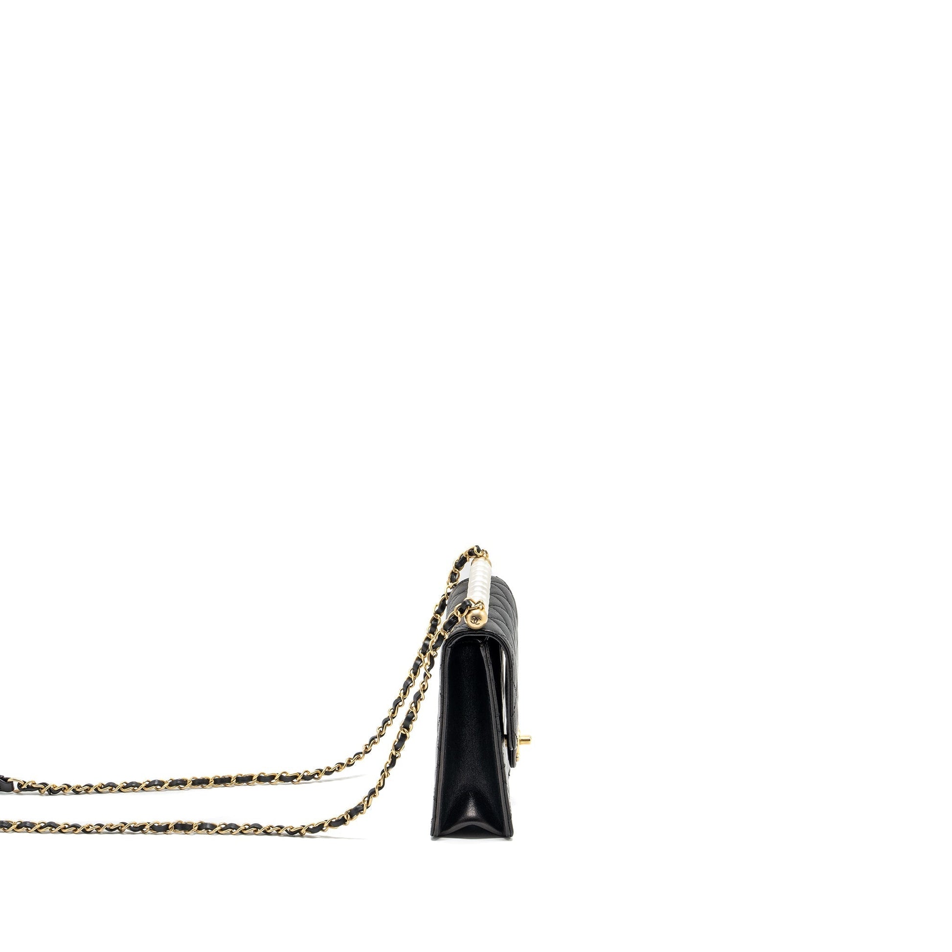 Chanel Vertical Pearl flap goatskin GHW Black Shoulder Bag Ghw 3