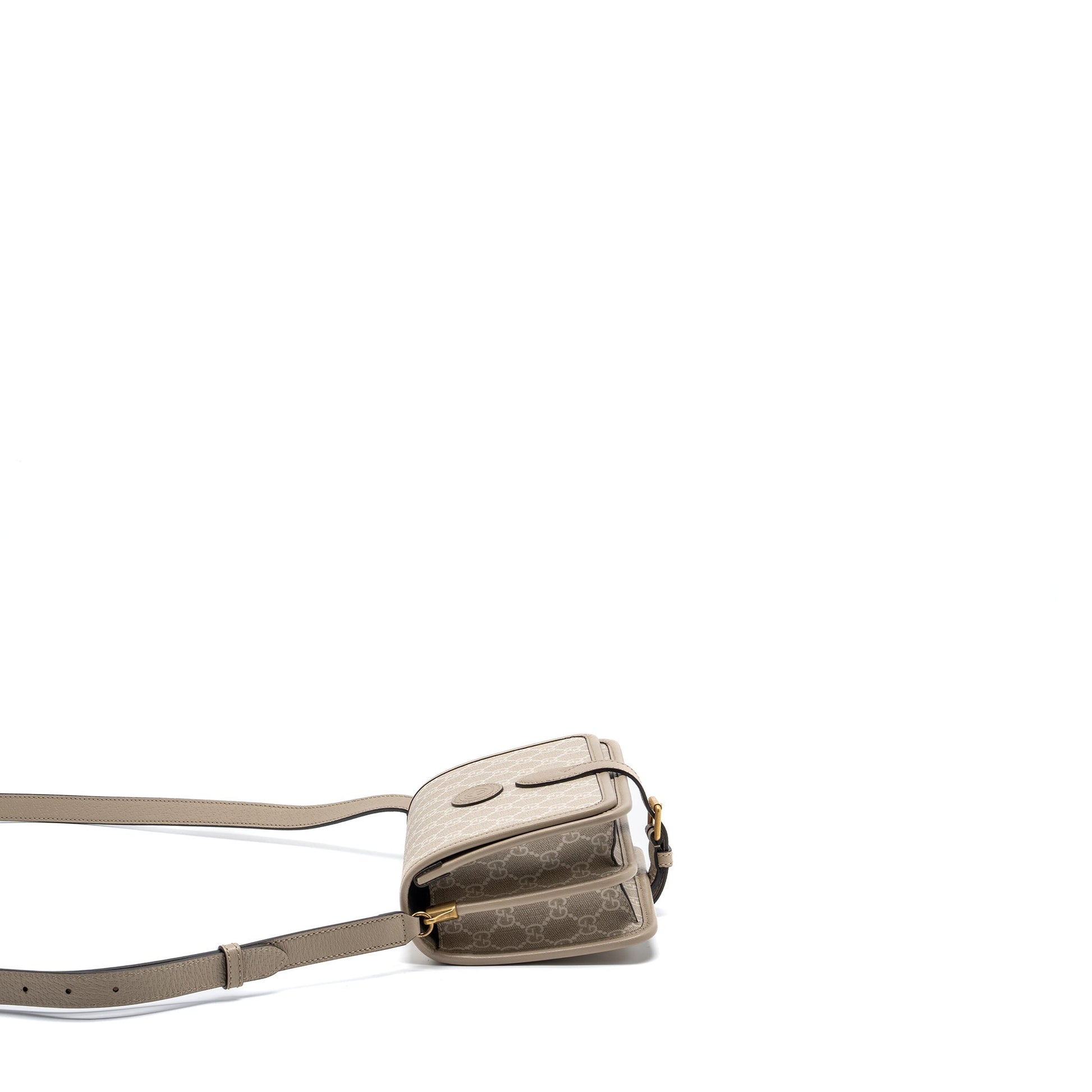 Gucci Interlock Crossbody Messanger Bag Calfskin Light Grey Canvas Logo Crossbody Bag