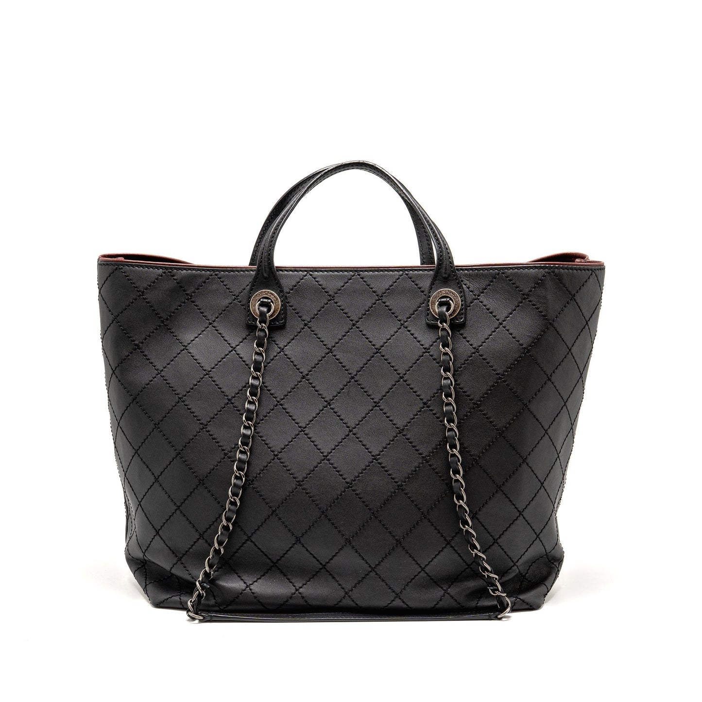 Chanel on road stitched calfskin ruthenium hardware Black White Silver Small Tote Bag