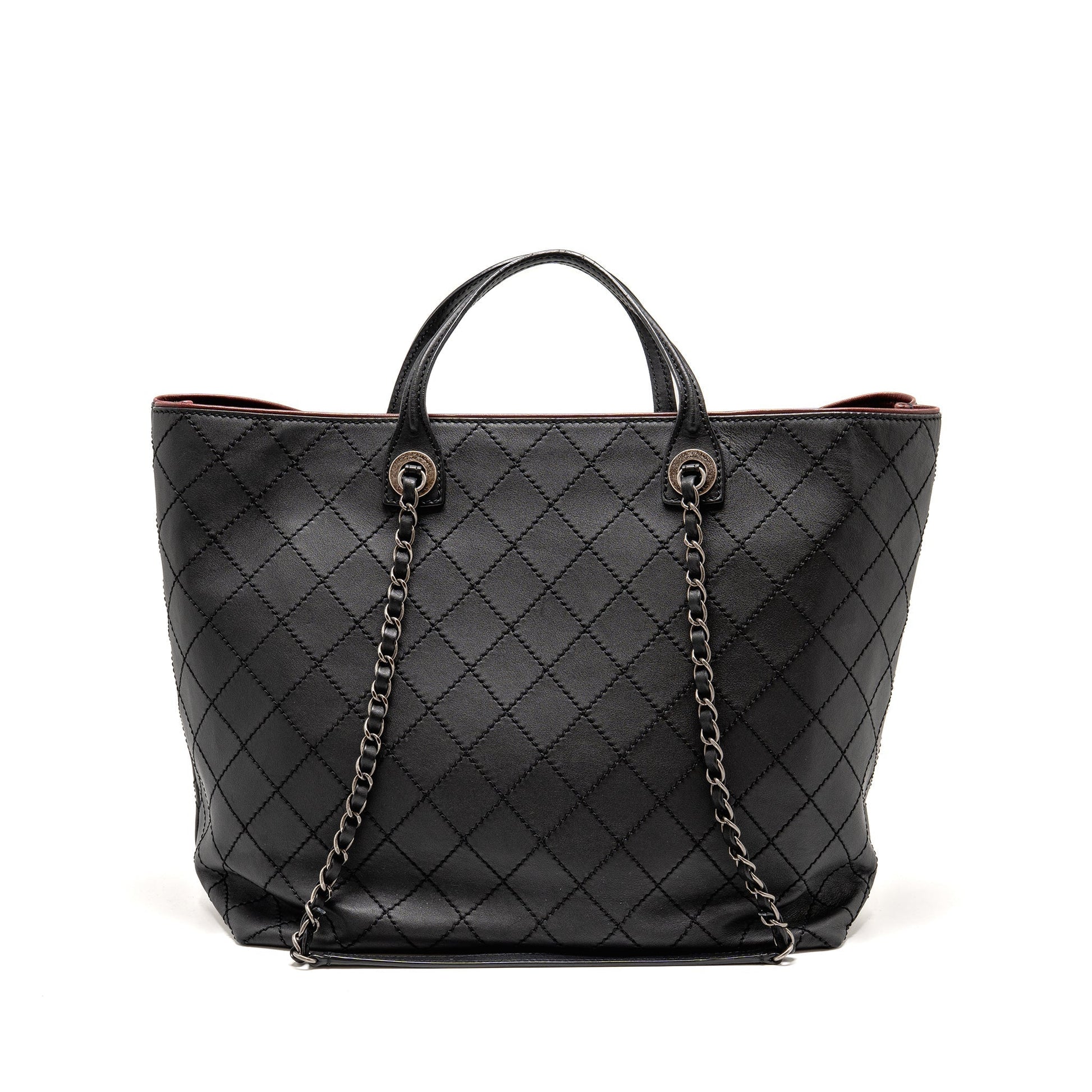 Chanel on road stitched calfskin ruthenium hardware Black White Silver Small Tote Bag