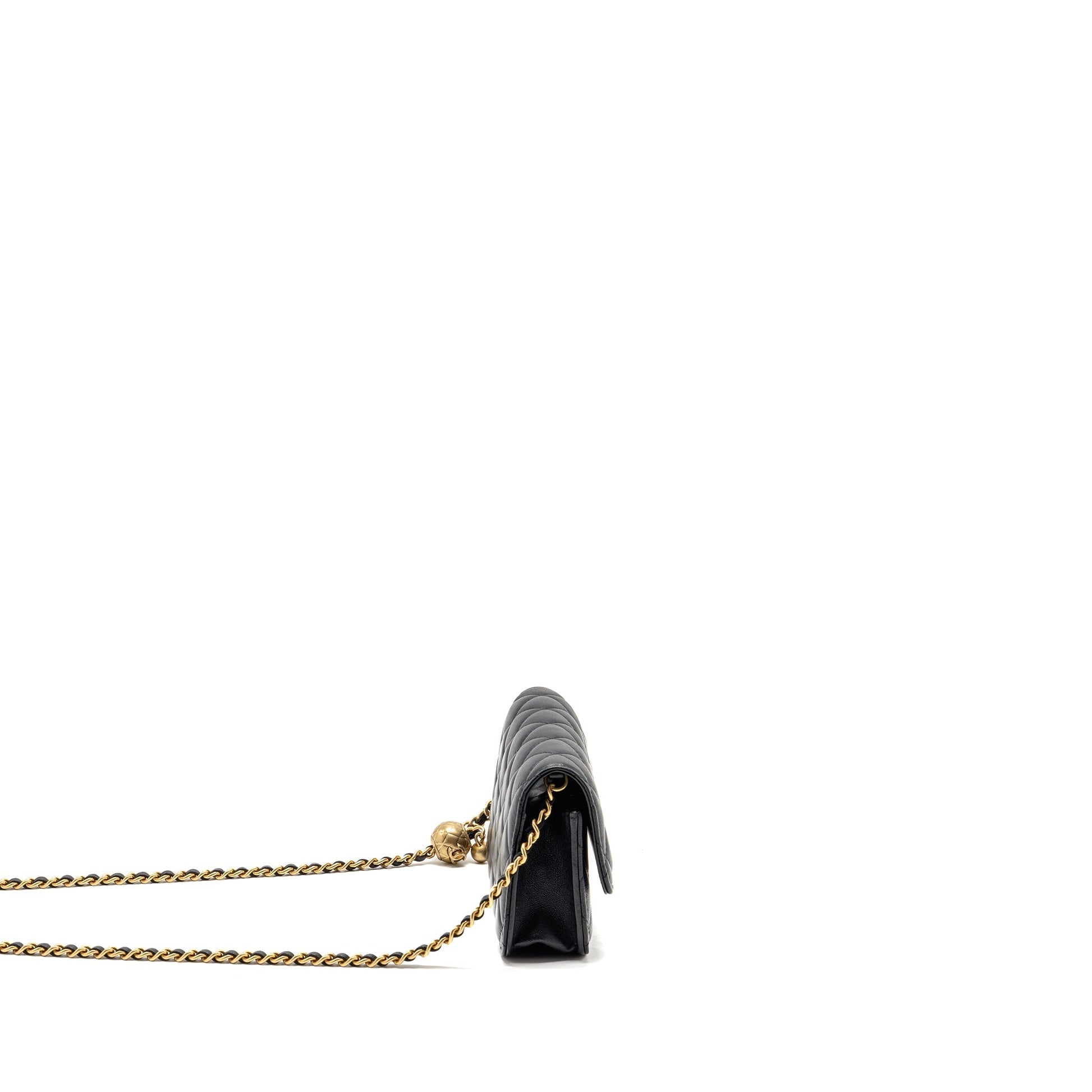 Chanel Pearl Crush Flap on Lambskin GHW Black Wallet Case