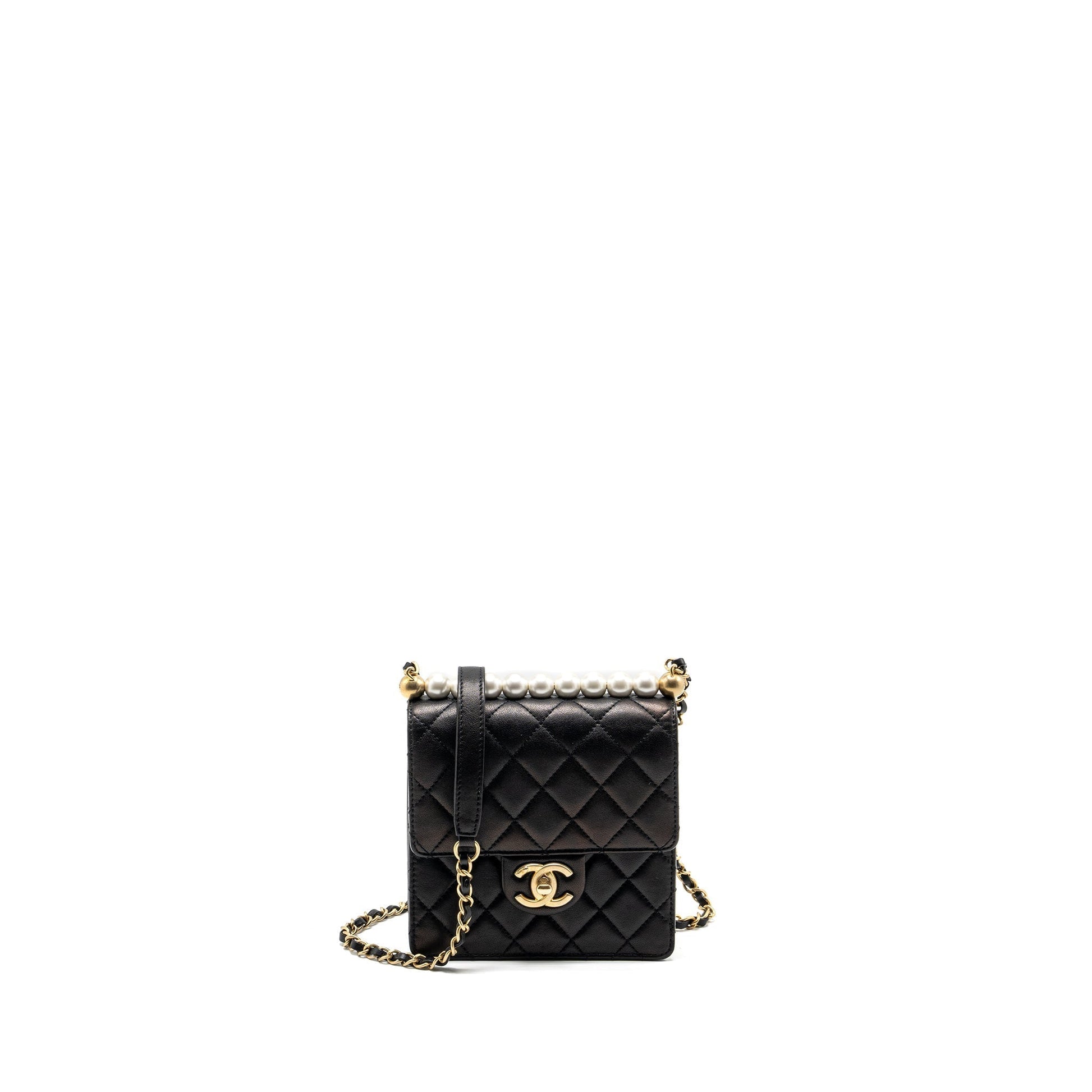 Chanel Vertical Pearl flap goatskin GHW Black Shoulder Bag Ghw 3