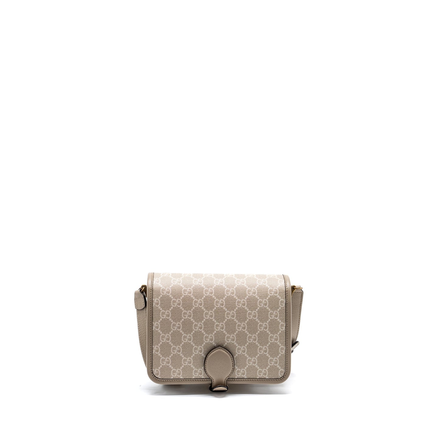 Gucci Interlock Crossbody Messanger Bag Calfskin Light Grey Canvas Logo Crossbody Bag