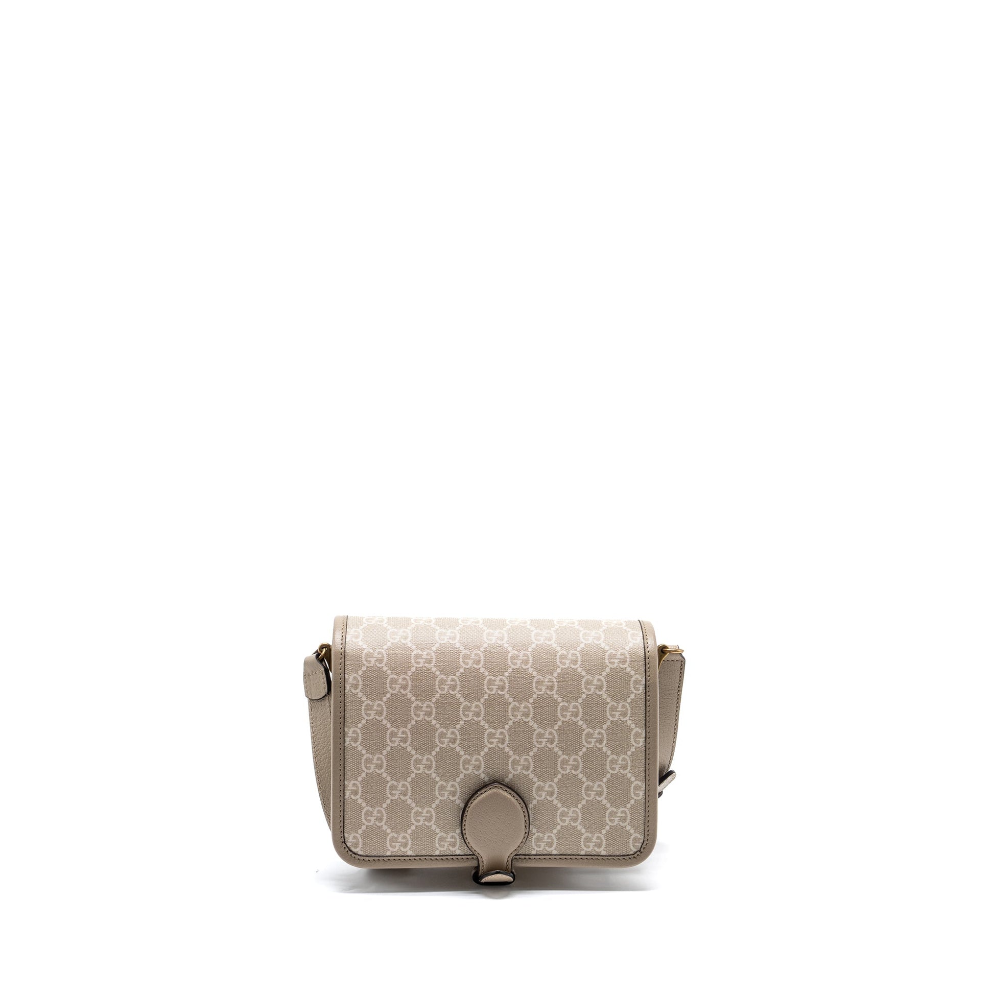 Gucci Interlock Crossbody Messanger Bag Calfskin Light Grey Canvas Logo Crossbody Bag