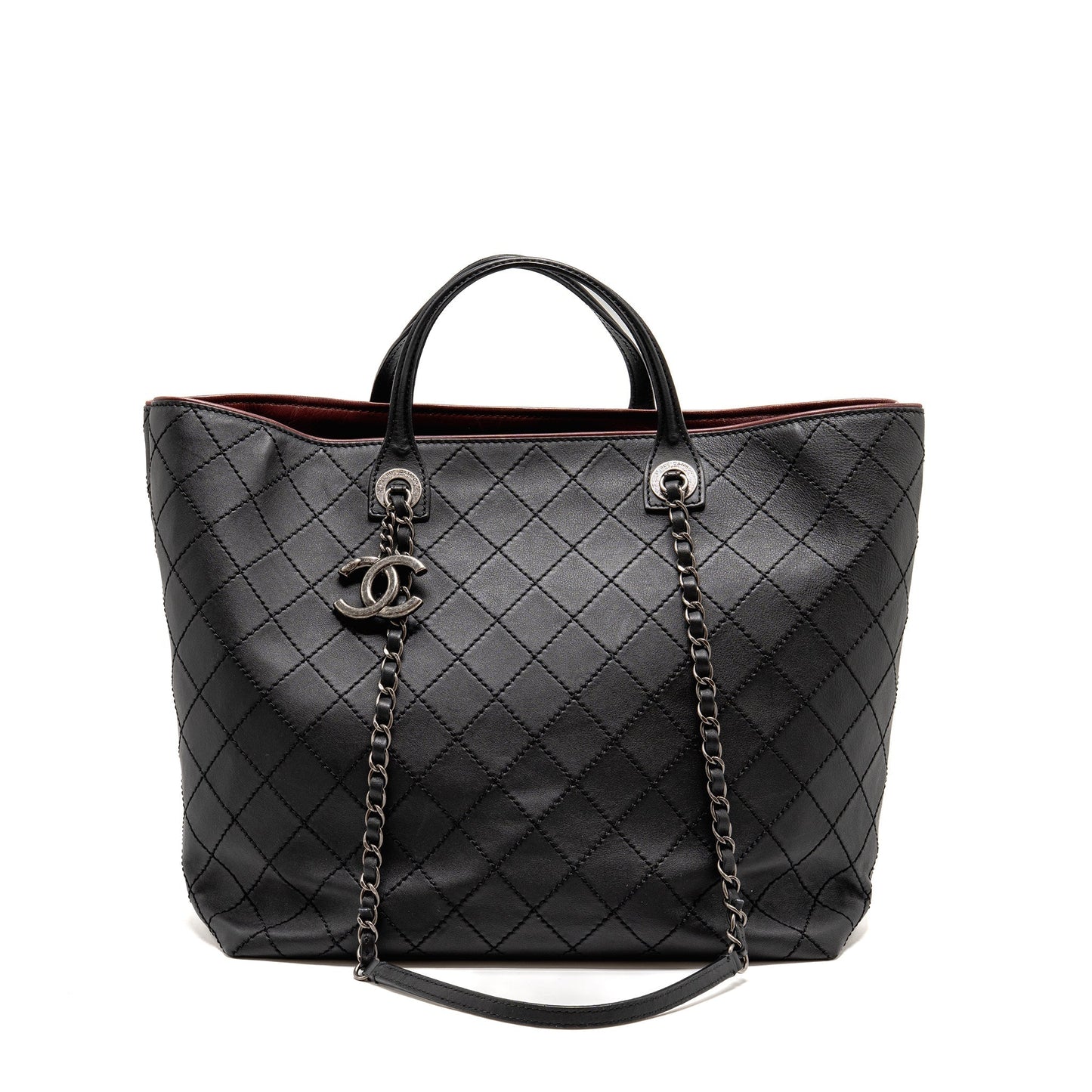 Chanel on road stitched calfskin ruthenium hardware Black White Silver Small Tote Bag