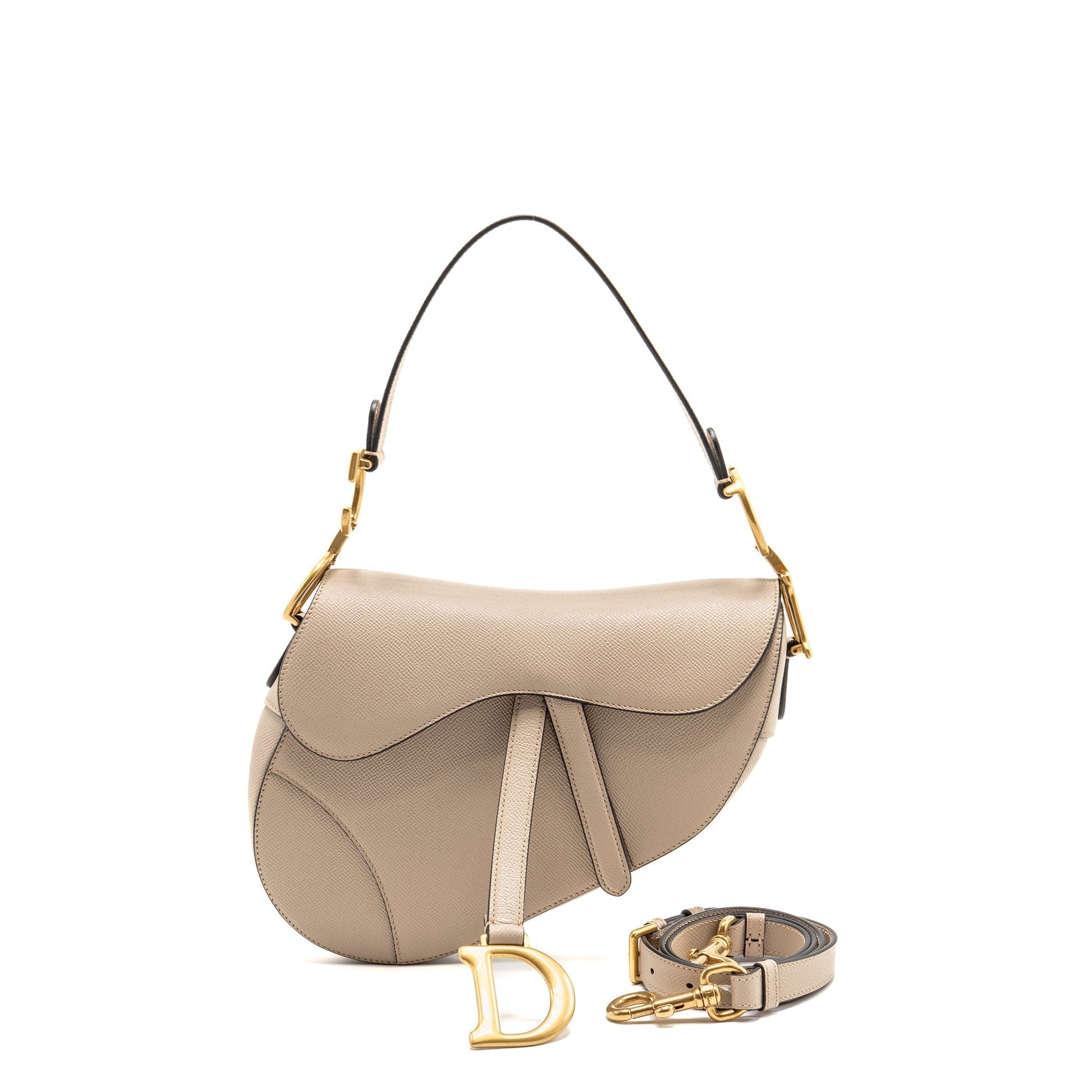 Dior Saddle Purse Calfskin Handbag Beige Medium Travel Bag