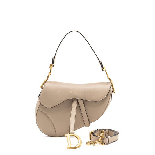Dior Saddle Purse Calfskin Handbag Beige Medium Travel Bag