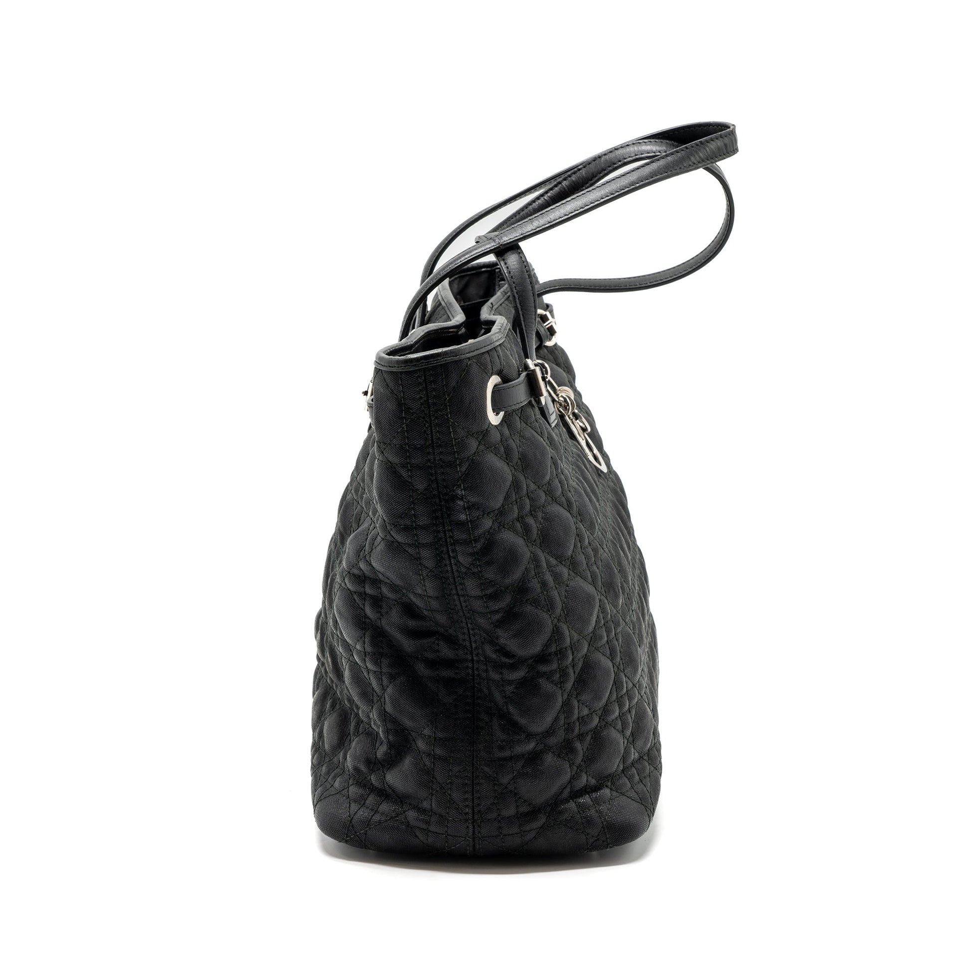 Dior Shopping Tote Purse Fabric Handbag Leather Black Tote Bag